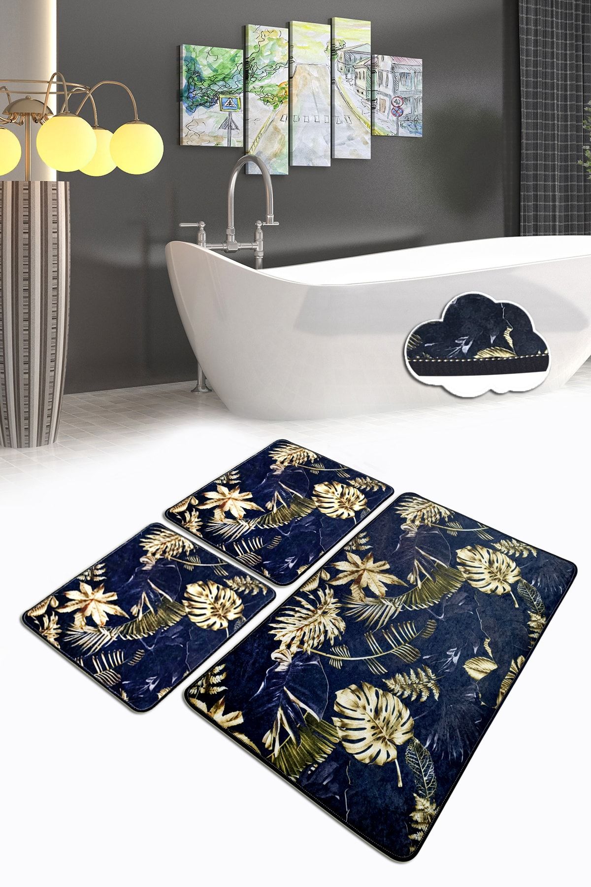 Chilai Home BLANKET 3 Lü Set Banyo Halısı Paspas Yıkanabilir Kaymaz Taban Klozet Takımı