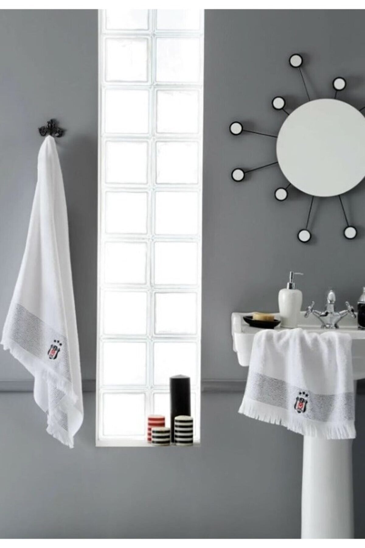 Taç Tassel Lisanslı Beşiktaş Pamuklu Banyo Havlusu 75*150 Cm Beyaz