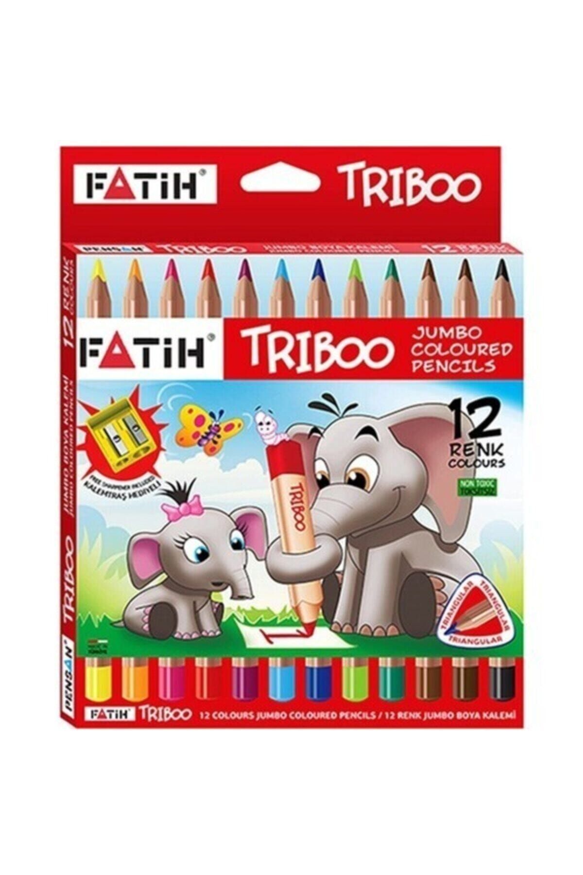 FATİH KALEM Fatih 12'li Triboo Natural Jumbo Tam Boy Kalemtraşlı Kuruboya