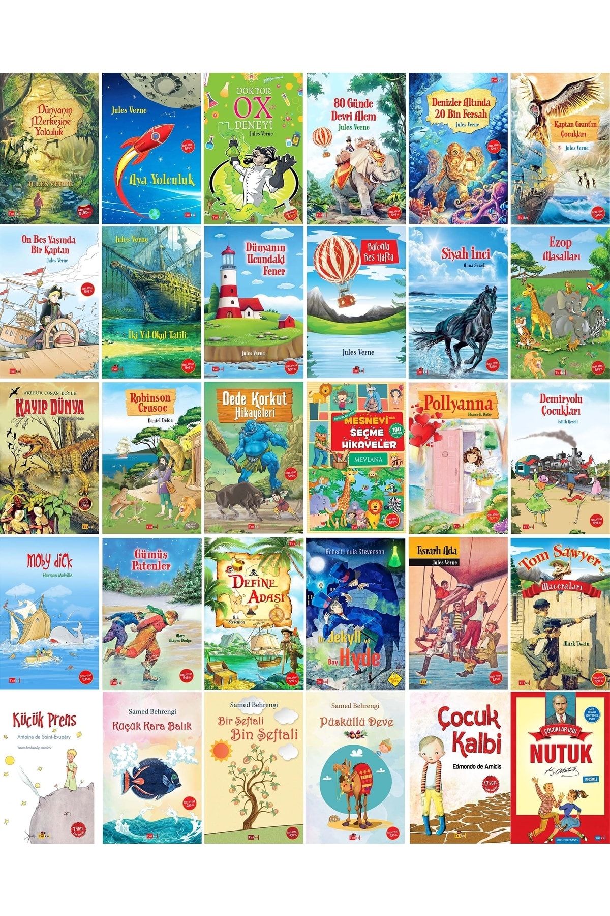 Tutku Yayınevi Çocuk Dünya Klasikleri Seti - 30 Kitap (resimli) - Jules Verne, Kara Balık, Küçük Prens