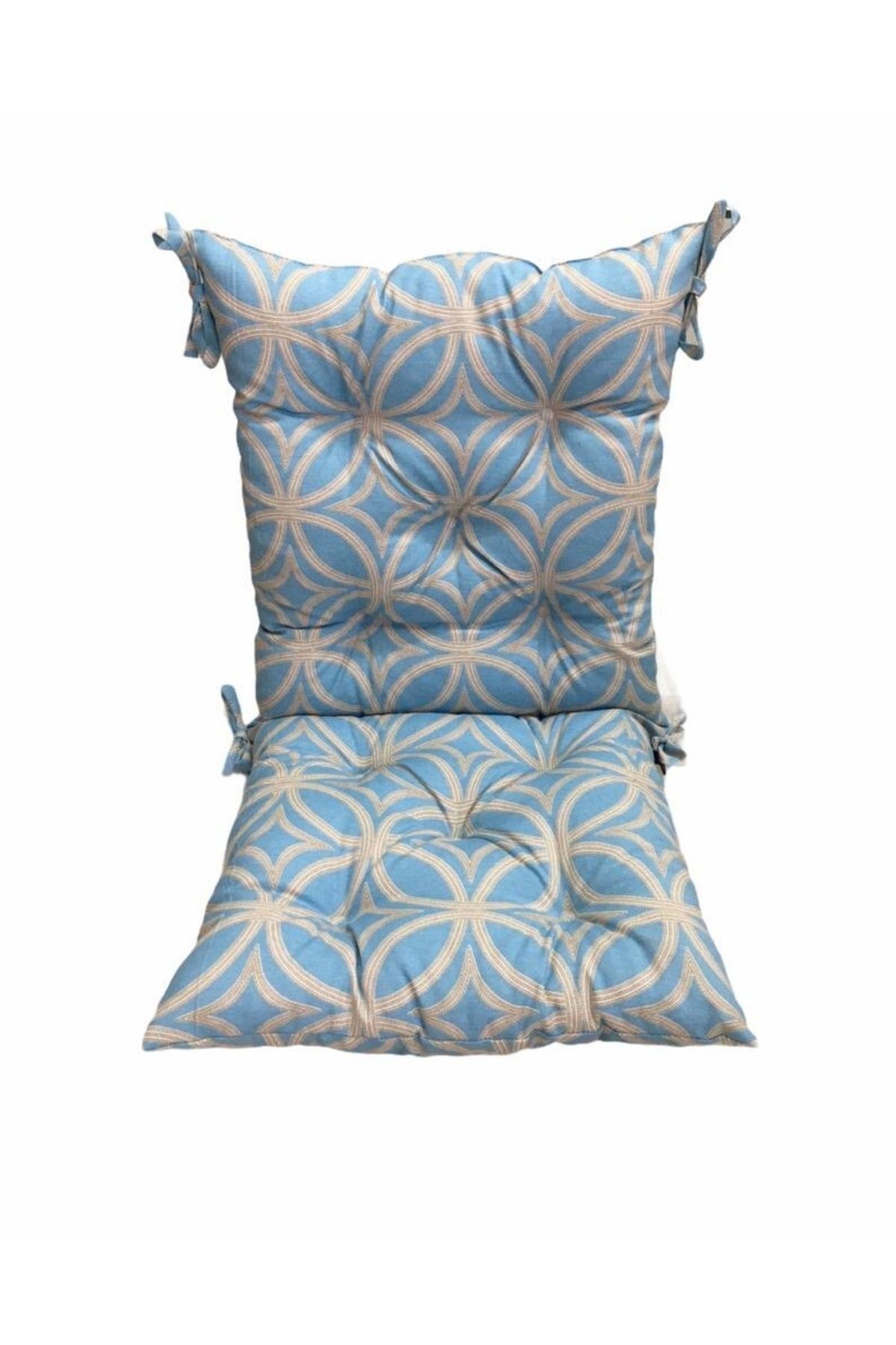 Bykutlay Home Collection Arkalıklı Sandalye Minderi, Duck Kumaş, Desenli Açık Mavi Renk, 1. Kalite Slikon