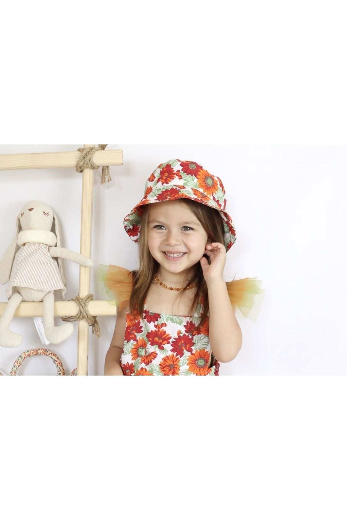 le petit sole Kız Çocuk Ayçiçekli Bucket Şapka