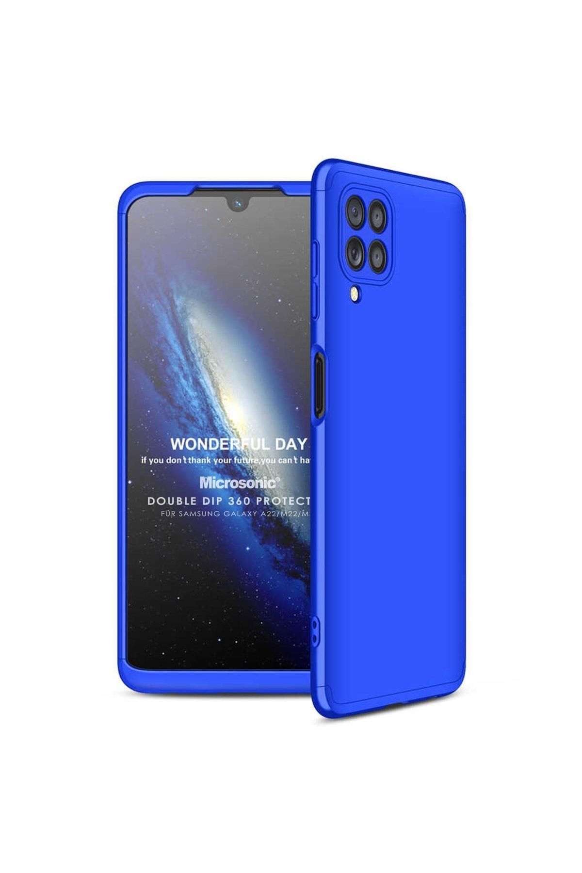 Microsonic Samsung Galaxy A22 Kılıf Double Dip 360 Protective Mavi