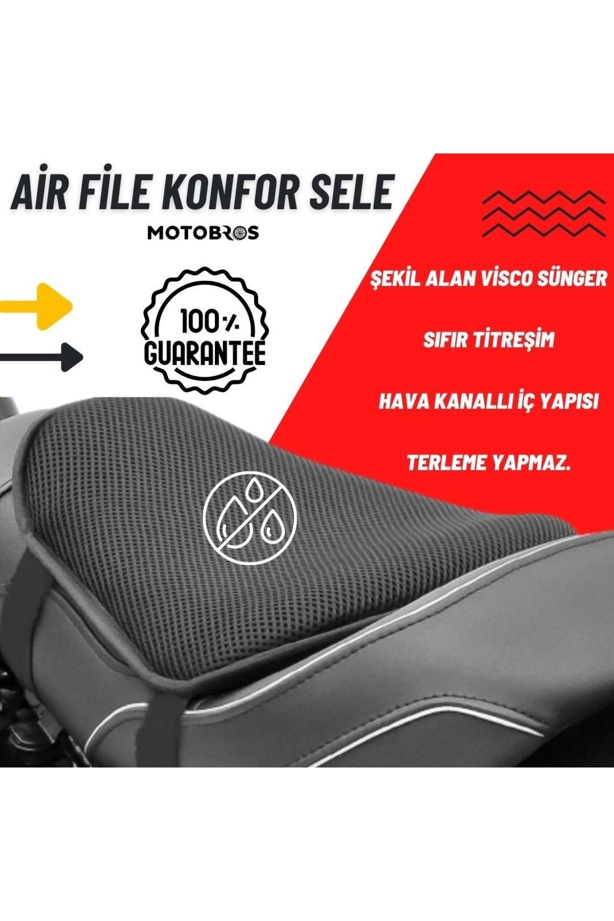 Motobros Motosiklet Airfile Konfor Sele, Mevsimlik Terletmez 3 Katmanlı Visco Süngerli