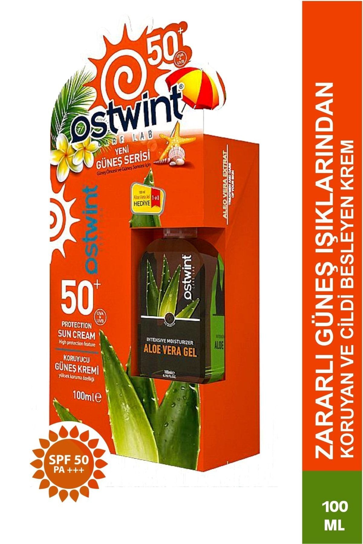 Ostwint Spf 50+ Güneş Kremi 100 Ml E Vitaminli + Aloe Vera Jel 100 Ml Hediyeli
