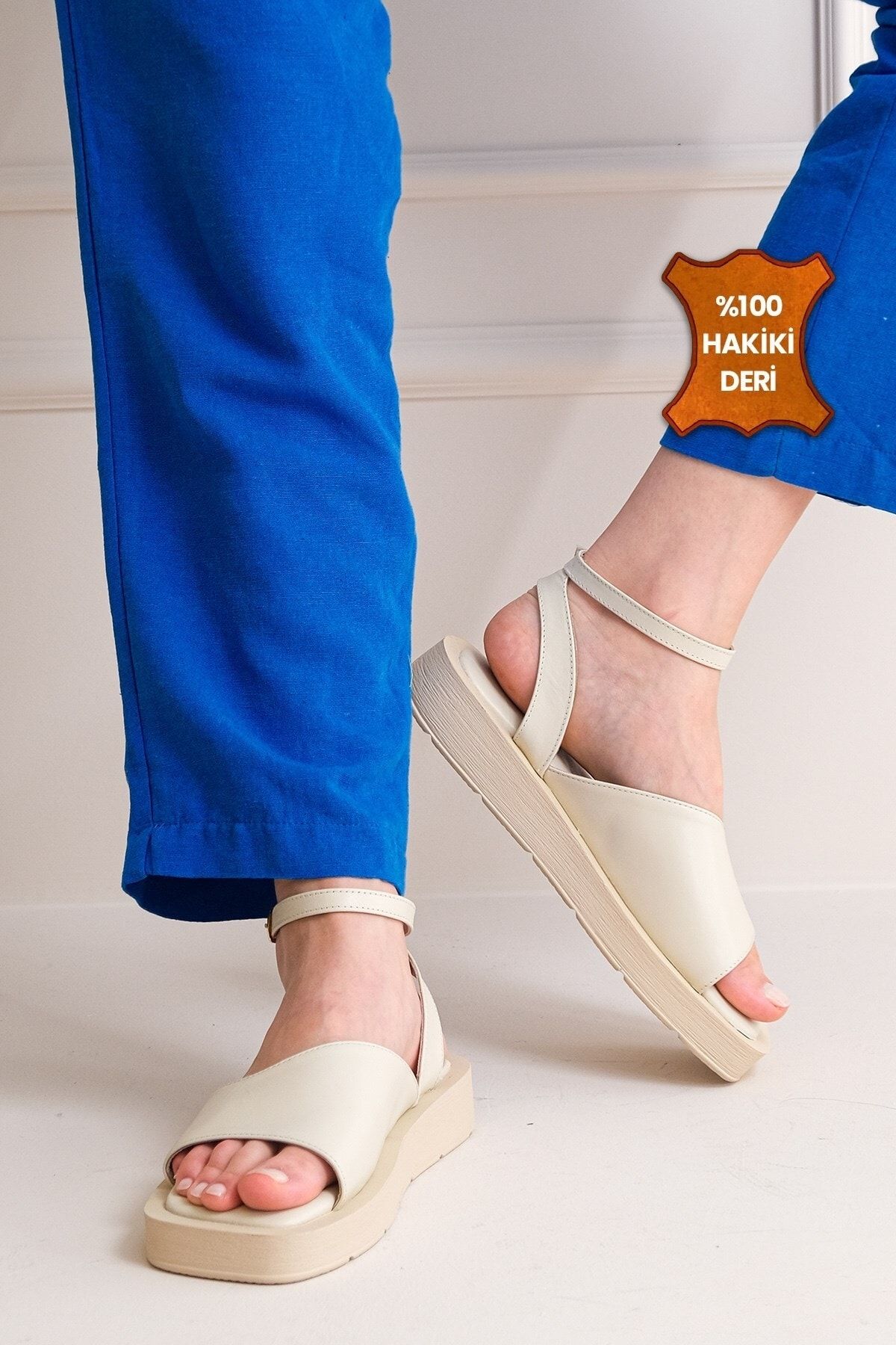 Mio Gusto Kalın Taban Bej Renk Kadın Sandalet