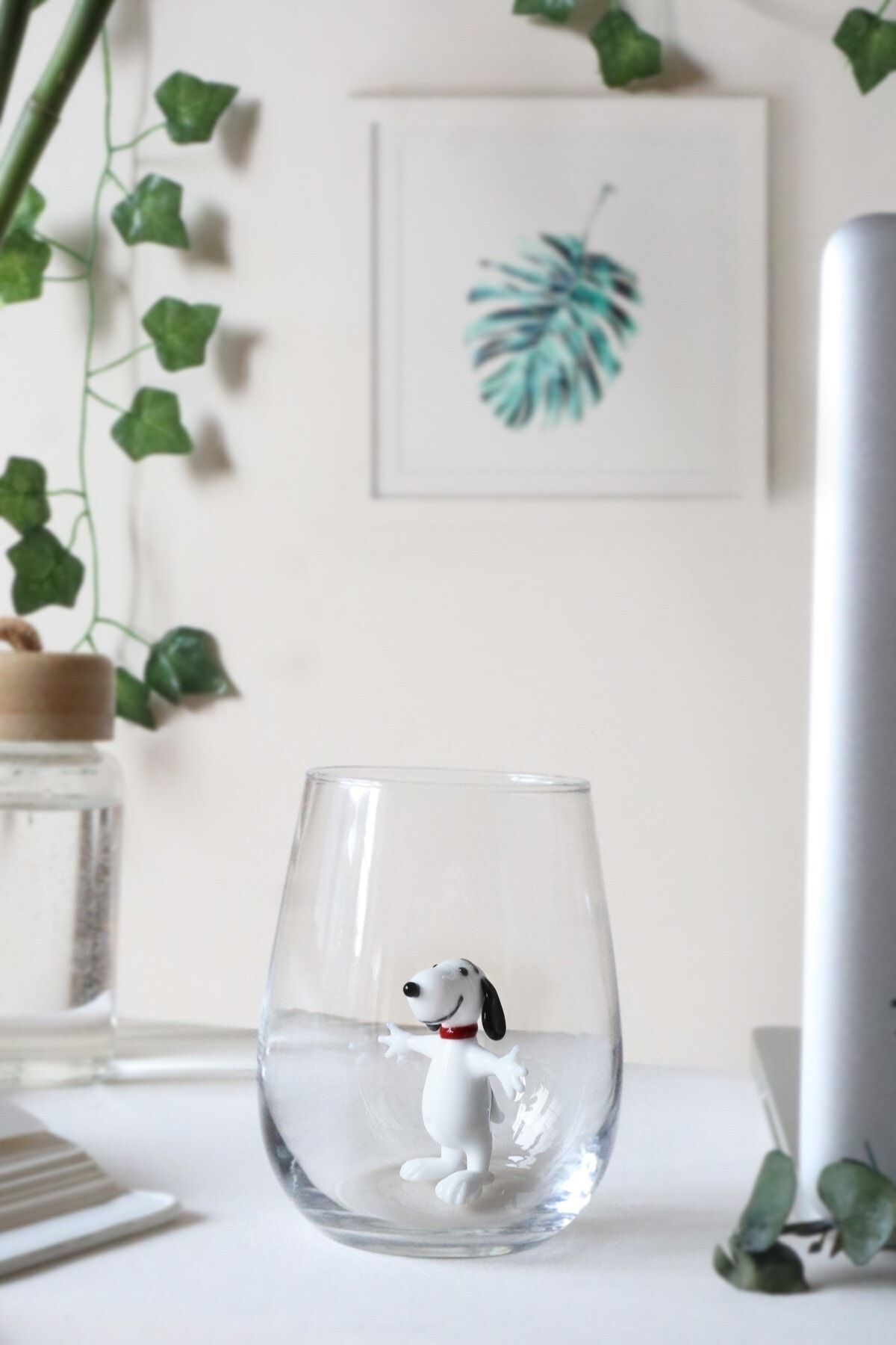 ADAMODART Snoopy Figürlü Murano Cam El Yapımı Tekli Su Bardağı