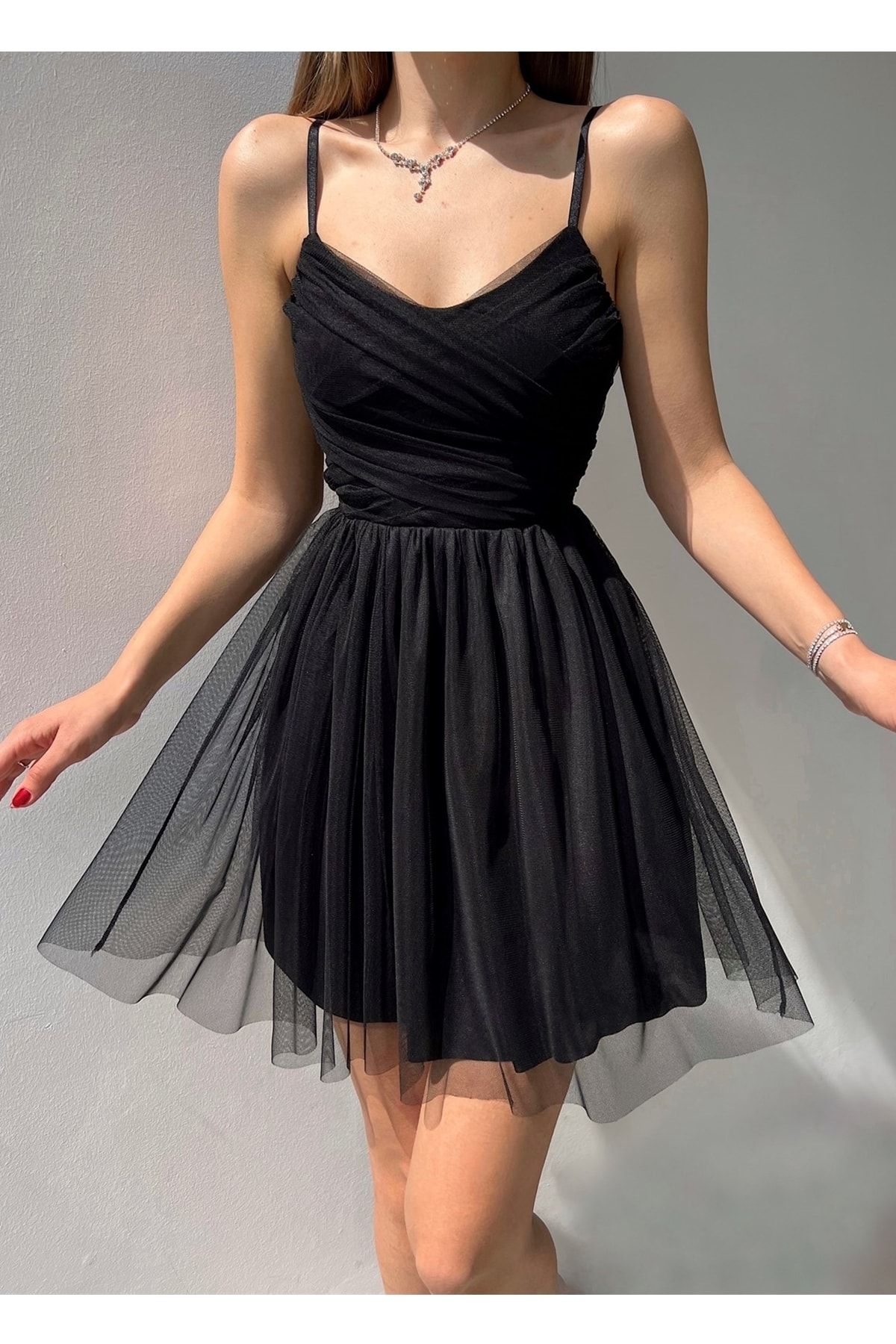 lovebox Astarlı Tül Kumaş Prenses Tasarım Siyah Abiye Elbise Siyah Mezuniyet Elbisesi 139