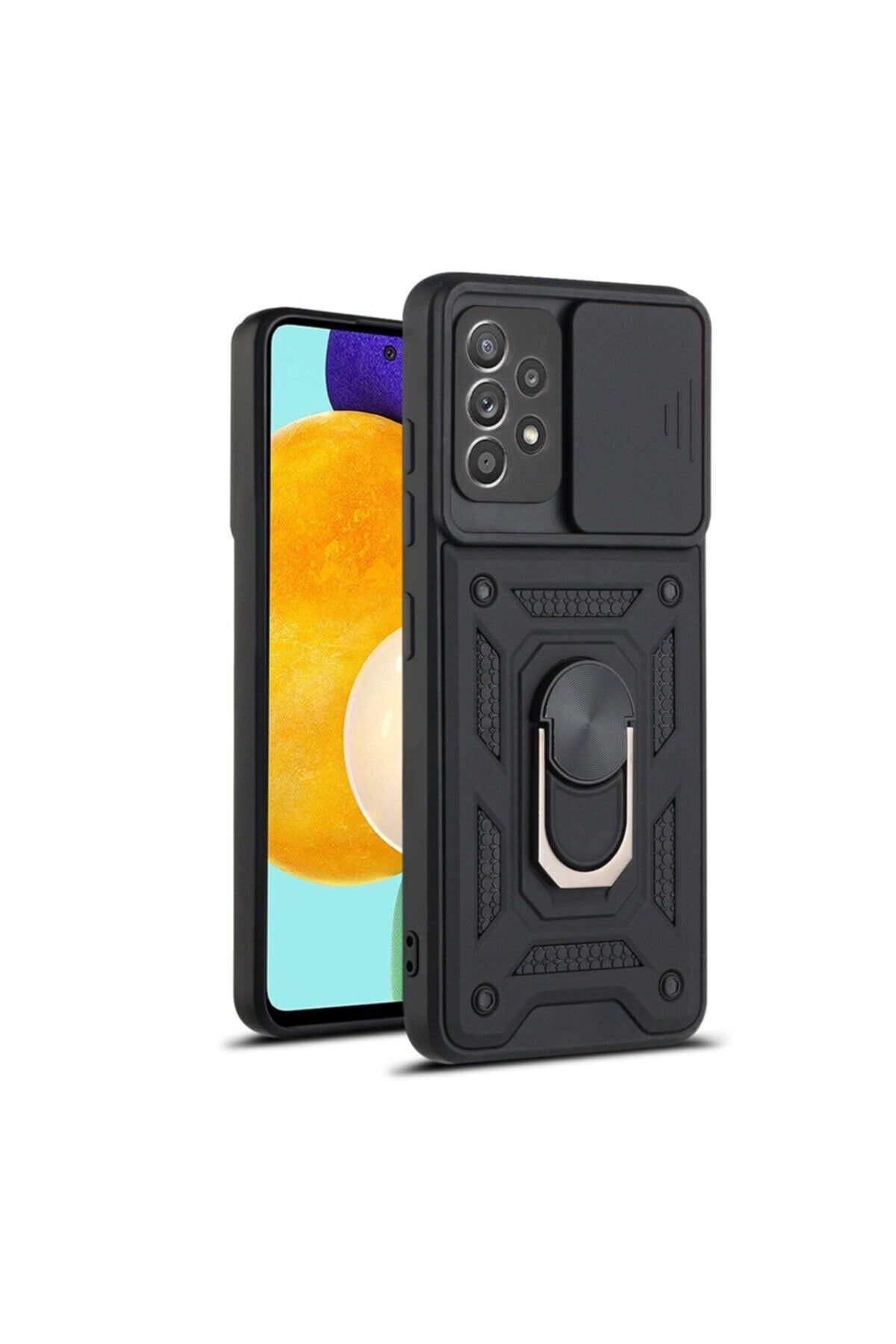 Fibaks Samsung Galaxy A72 Uyumlu Kılıf Kamera Korumalı Sürgülü Yüzüklü Armor Military Tank Zırhlı