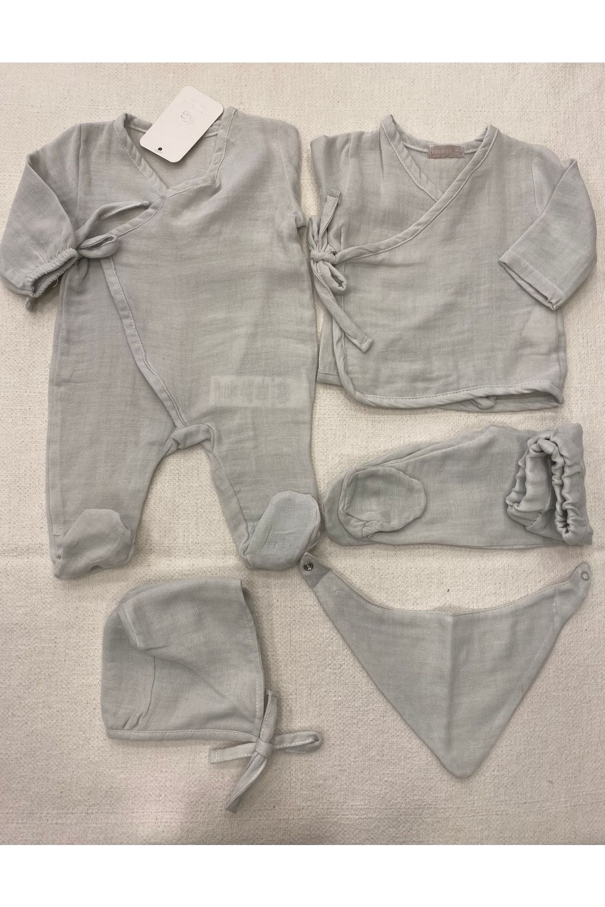Cassiope Baby Kız Ve Erkek Bebek Için Müslin Kumaş Hastane Çıkış Seti 5 Parça