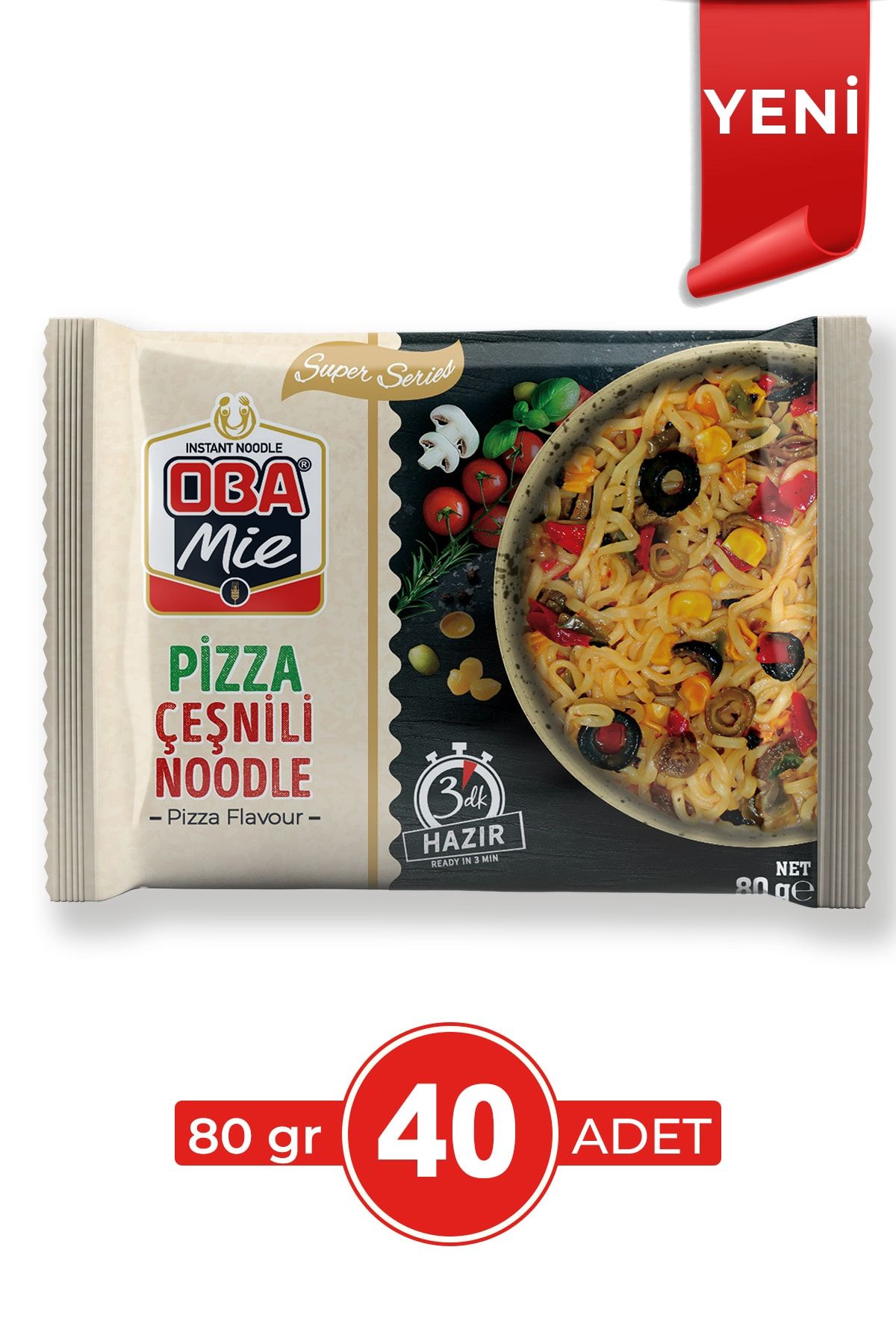 OBAmie Pizza Çeşnili Paket Noodle 40'lı Paket