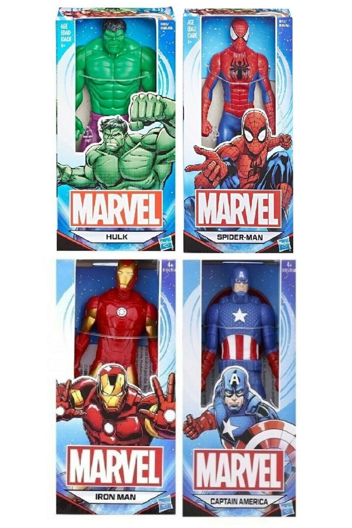 Hasbro 4'lü Set Marvel Orjinal Lisanslı Spiderman , Ironman , Captain America , Hulk Süper Kahraman Figürü
