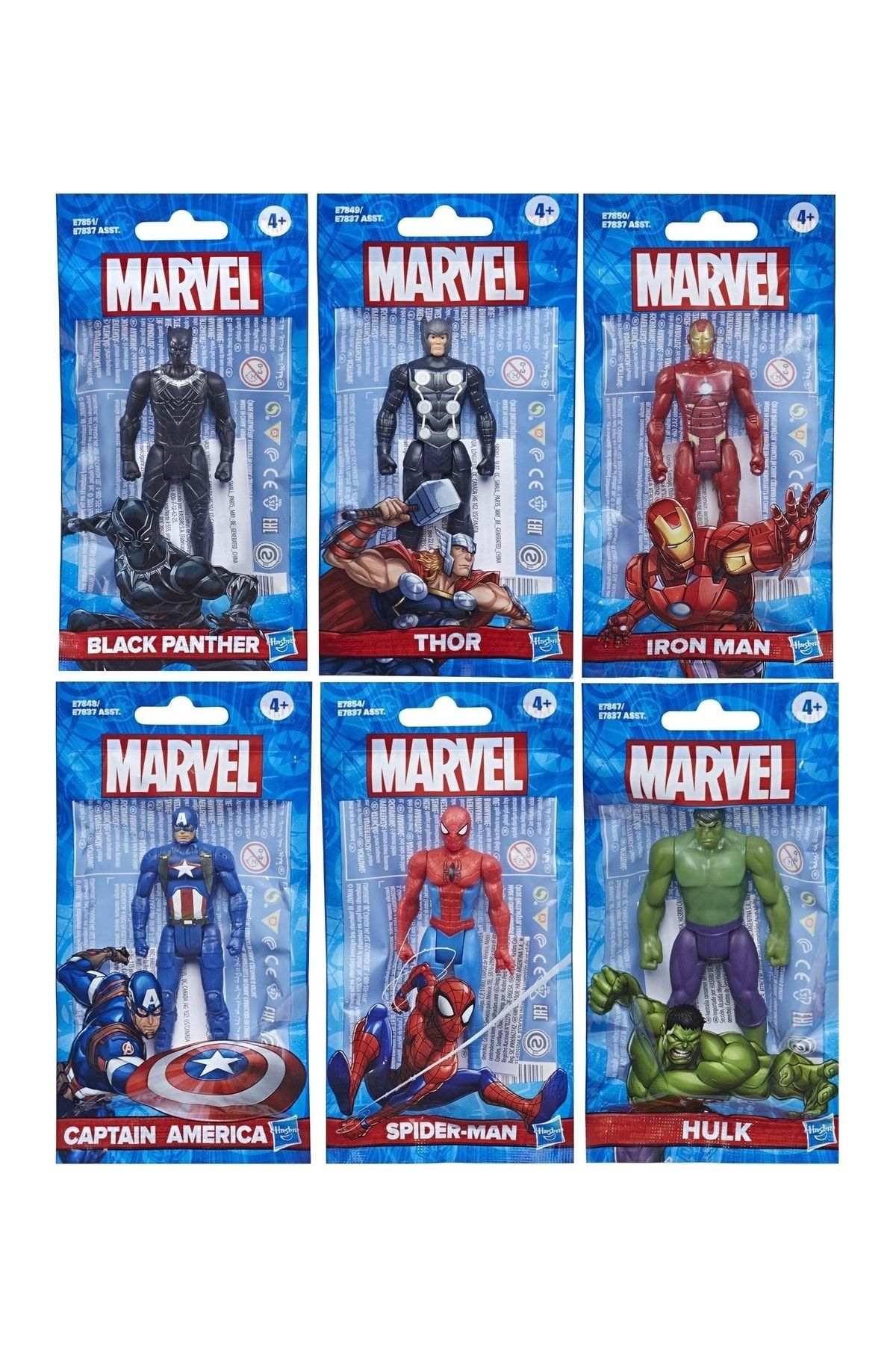 Hasbro 6'lı Set Marvel Orjinal Lisanslı Spiderman , Ironman , Hulk , Capt. America , Black Panther , Thor