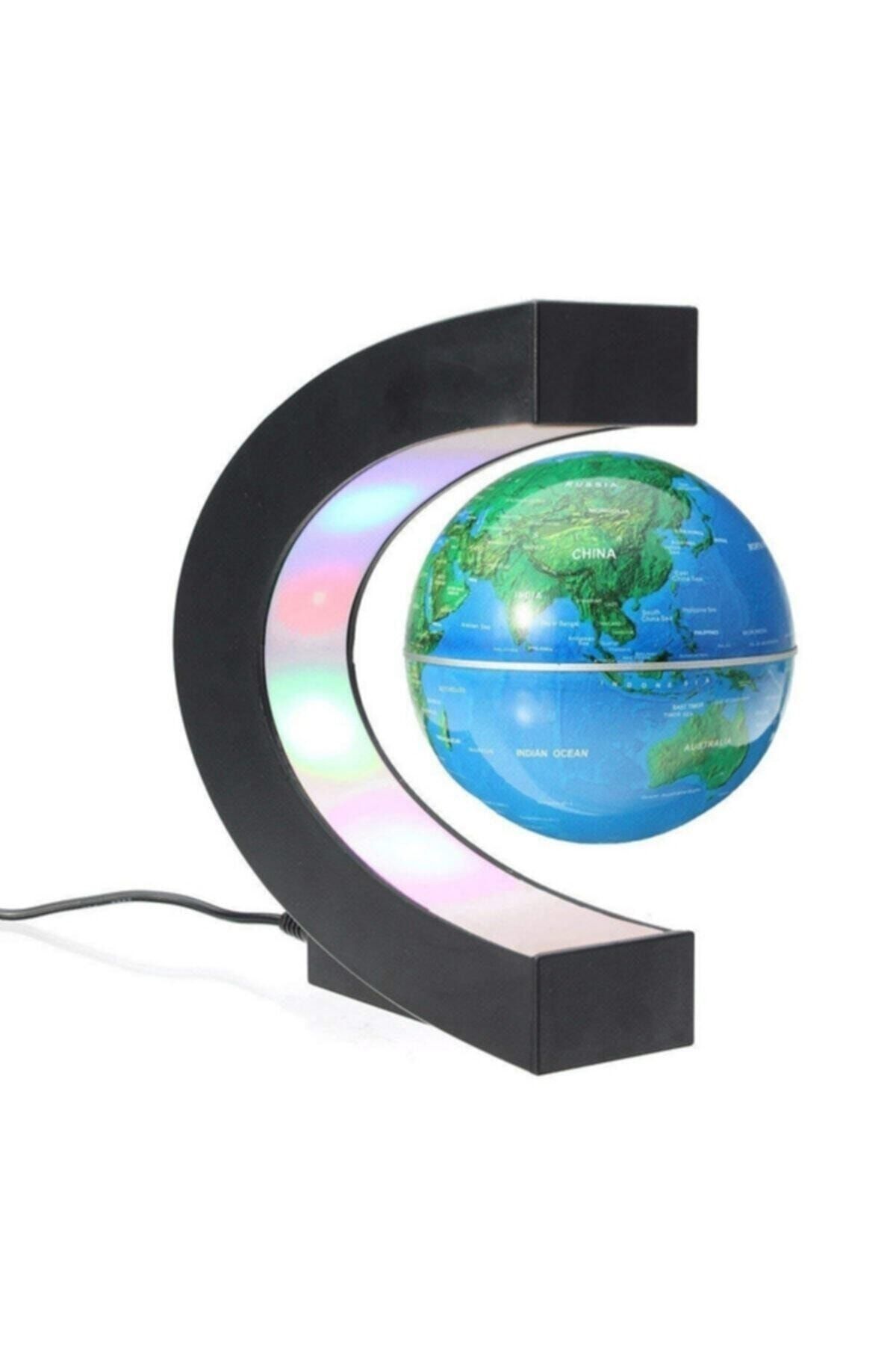 Tina Renkli Led Işıklı Yüzen Küre C Şekli Anti Yerçekimi Manyetik Levitasyon Dönen Dünya Haritası