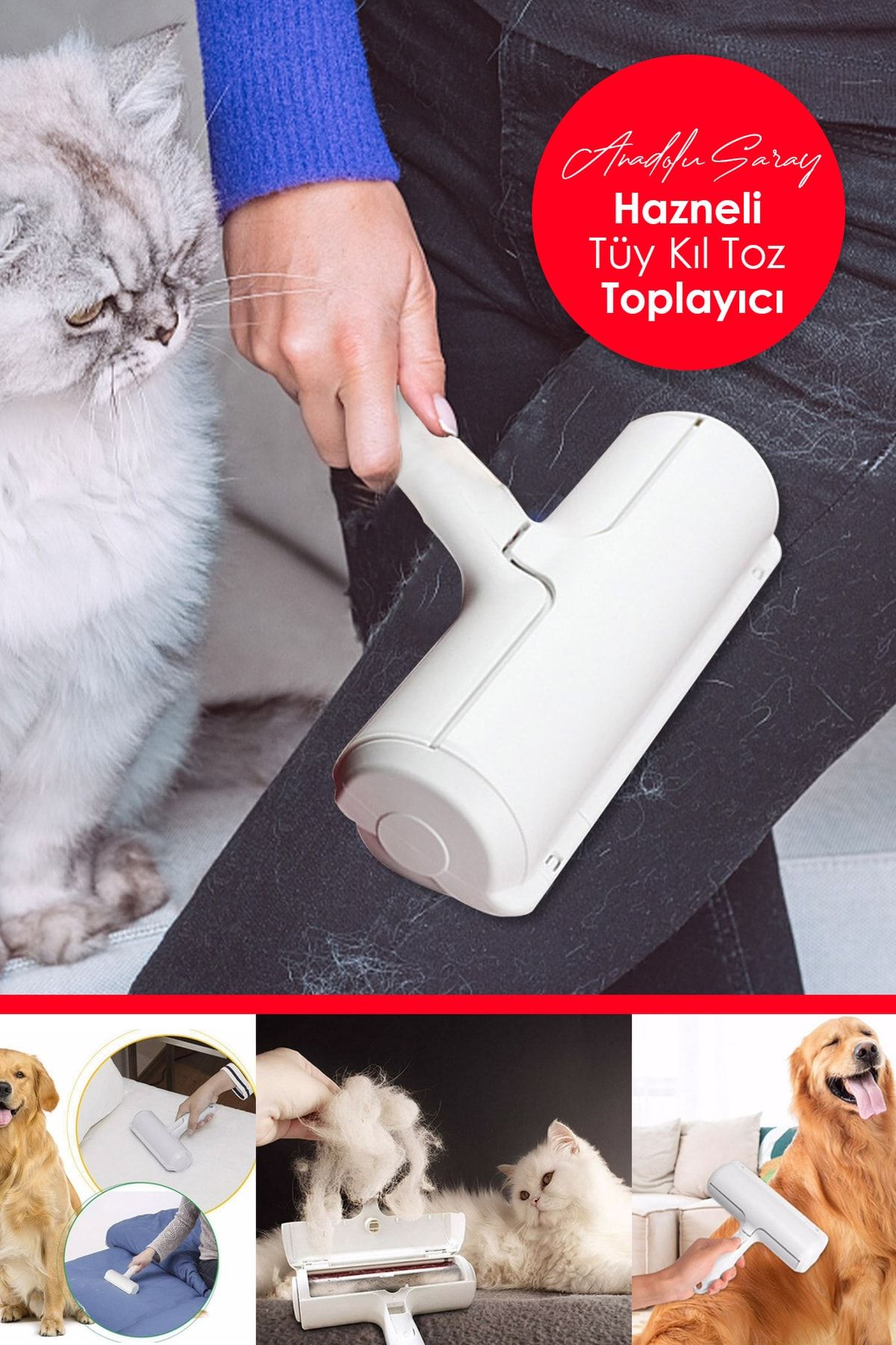 Anadolu Saray Çarşısı Baysa Hazneli Kedi Köpek Evcil Hayvan Kıyafet Elbise Halı Yatak Tüy Temizleyici Kıl Toz Toplayıcı