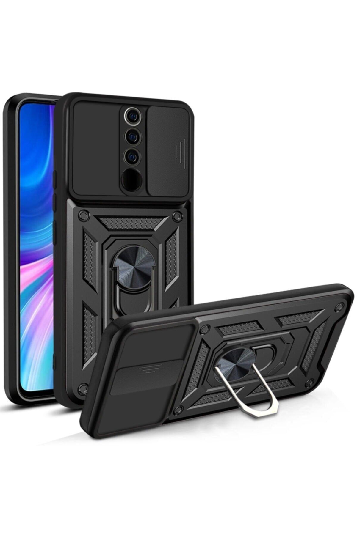 Fibaks Xiaomi Redmi 9 ile Uyumlu Kılıf Kamera Korumalı Sürgülü Yüzüklü Armor Military Tank Zırh