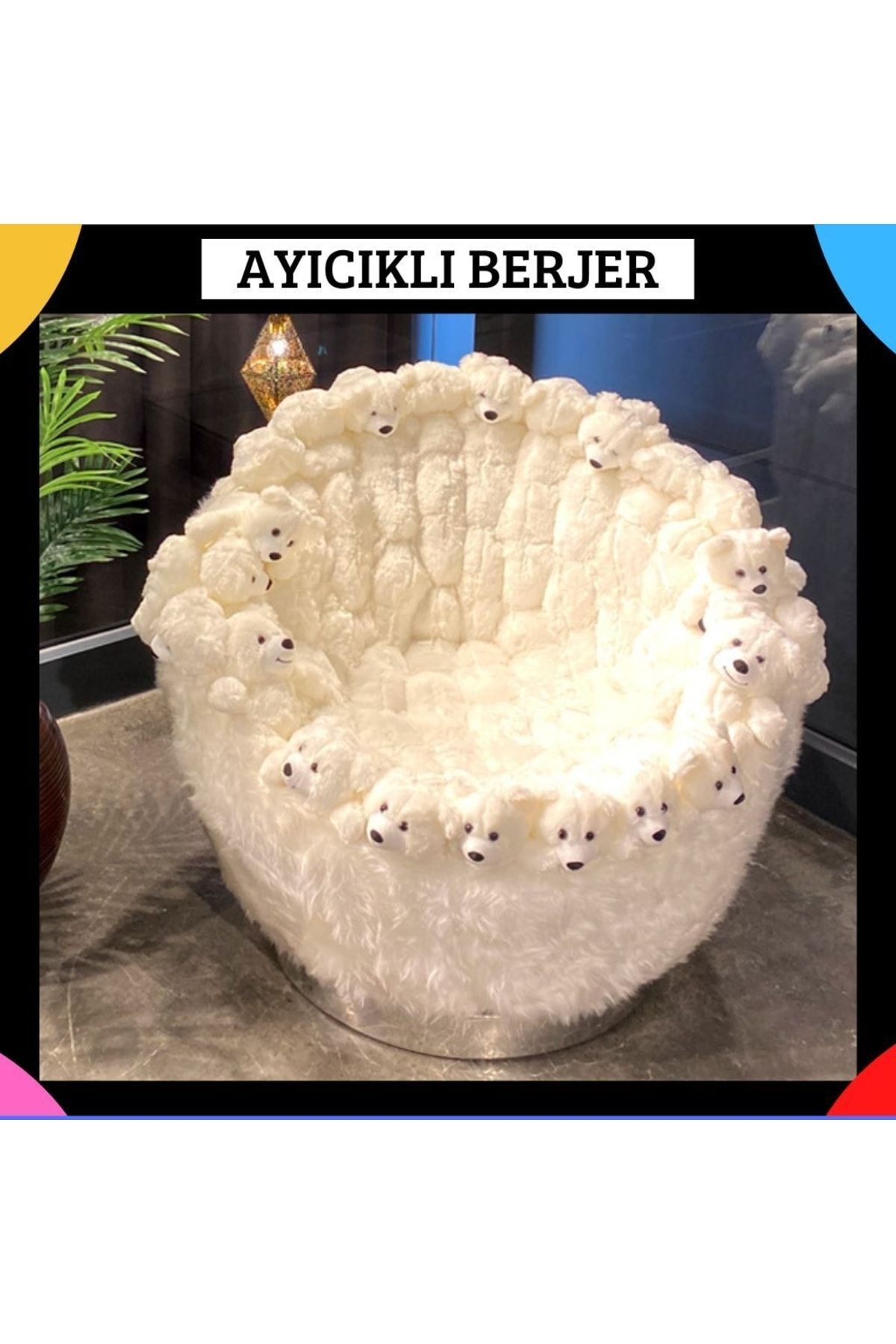 FARİNAY Ayıcıklı Berjer  Döner Mekanizmalı, Mobilya Özel Üretim Beyaz Dönerli Tekli Koltuk