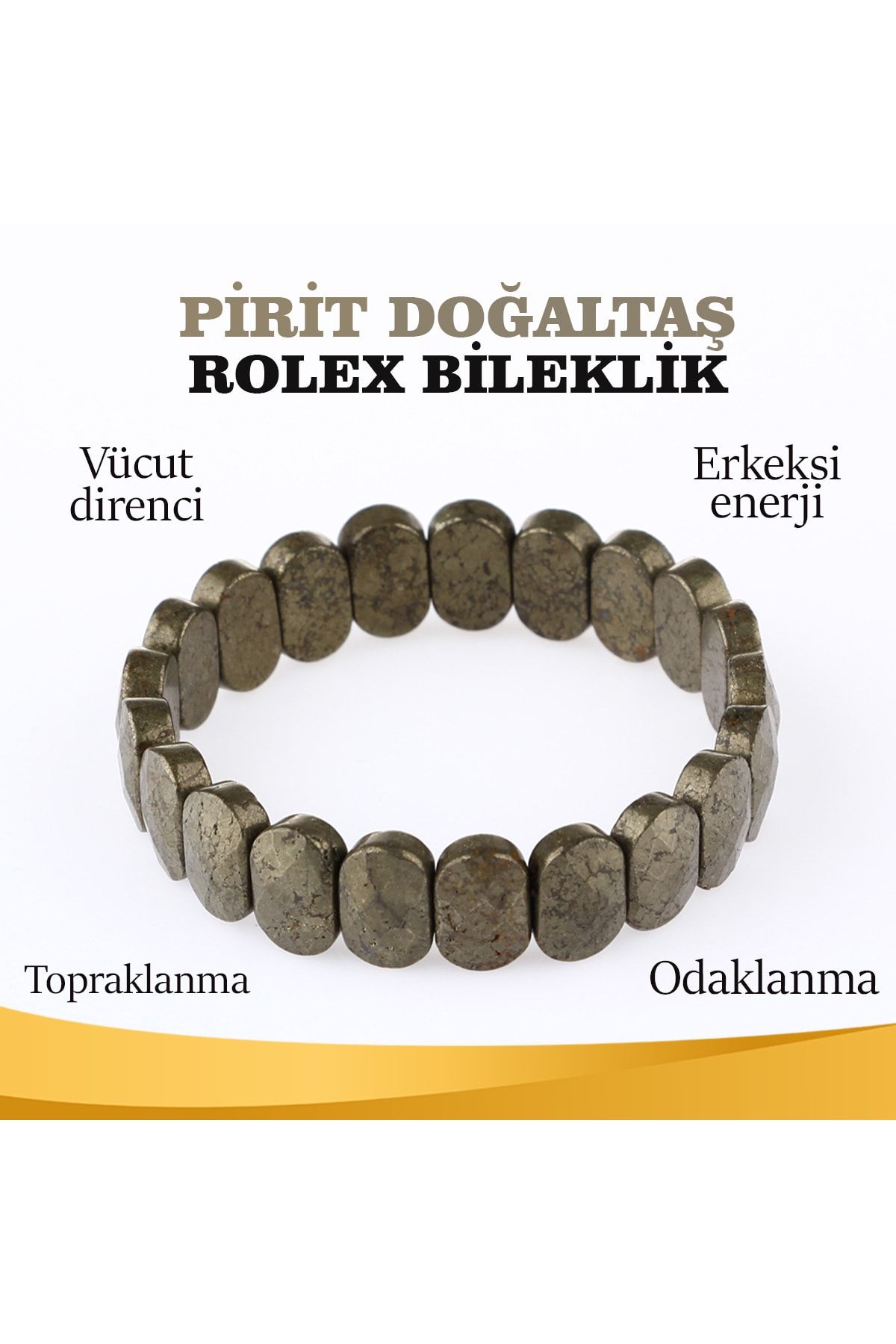 OSMANLI DOĞAL TAŞ Sertifikalı Pirit Doğaltaş Roleks Bileklik 15 Mm, B900