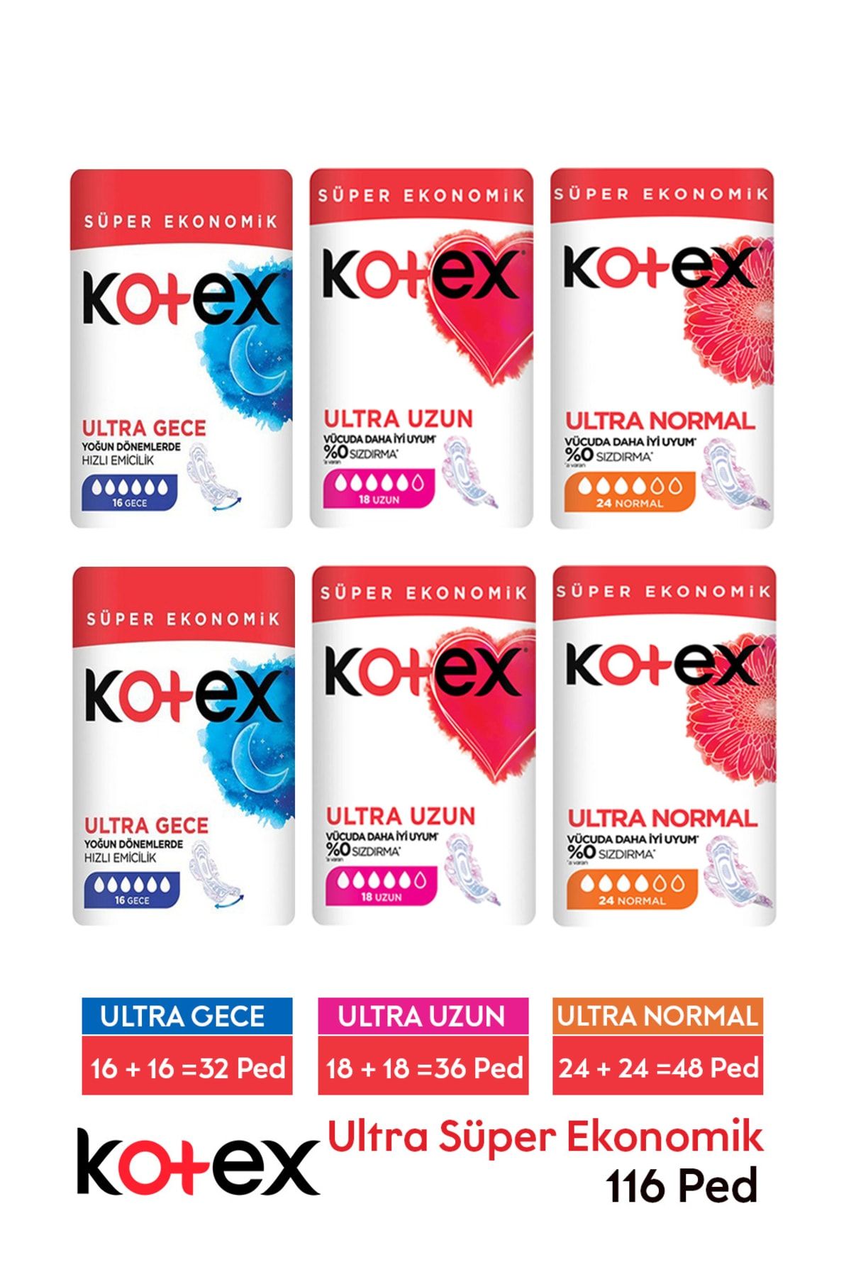 Kotex Ultra Süper Ekonomik Paket Gece Normal Uzun X 6 Paket