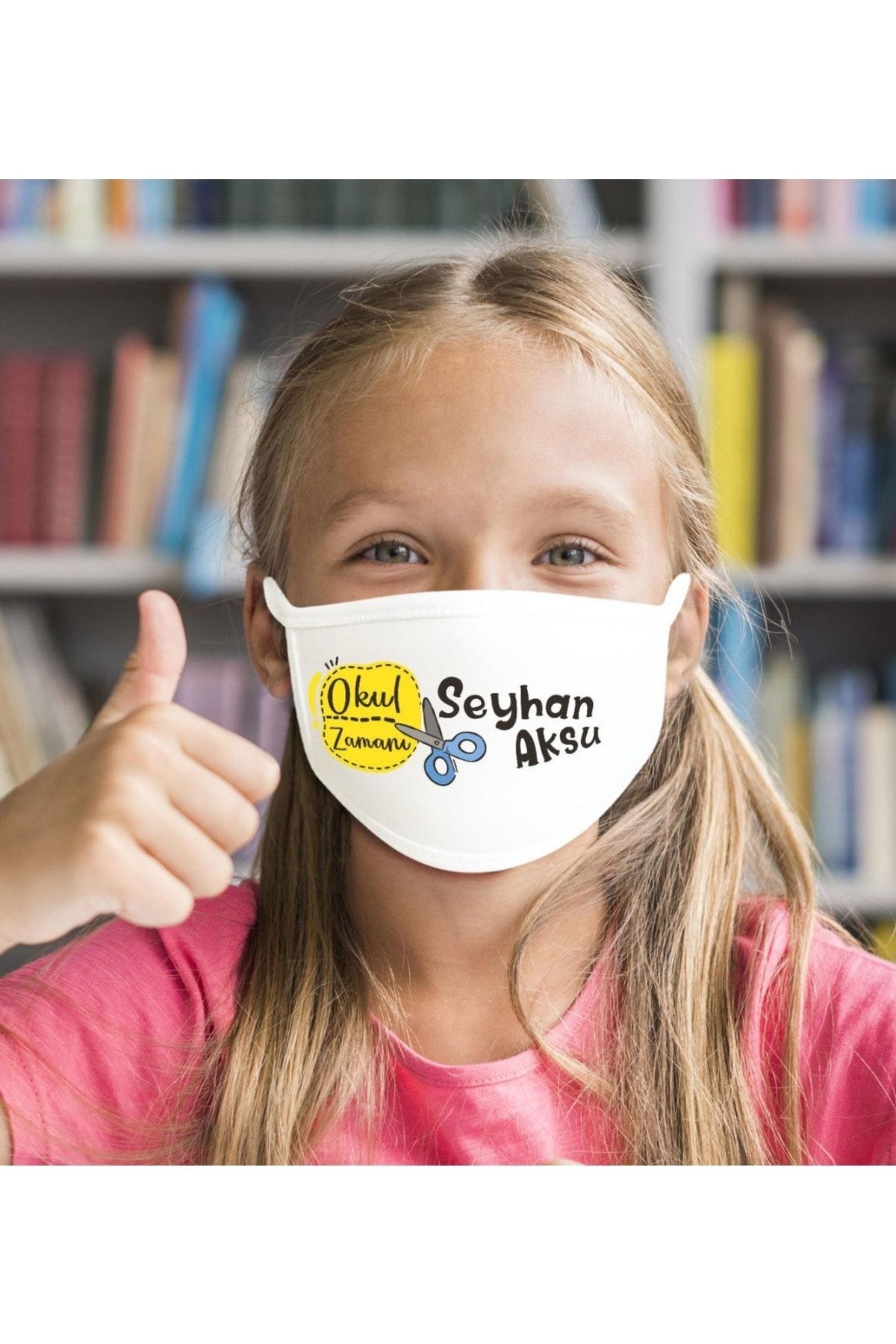Bk Gift Çocuklara Özel Isimli Yıkanabilir Beyaz Okul Maskesi-11