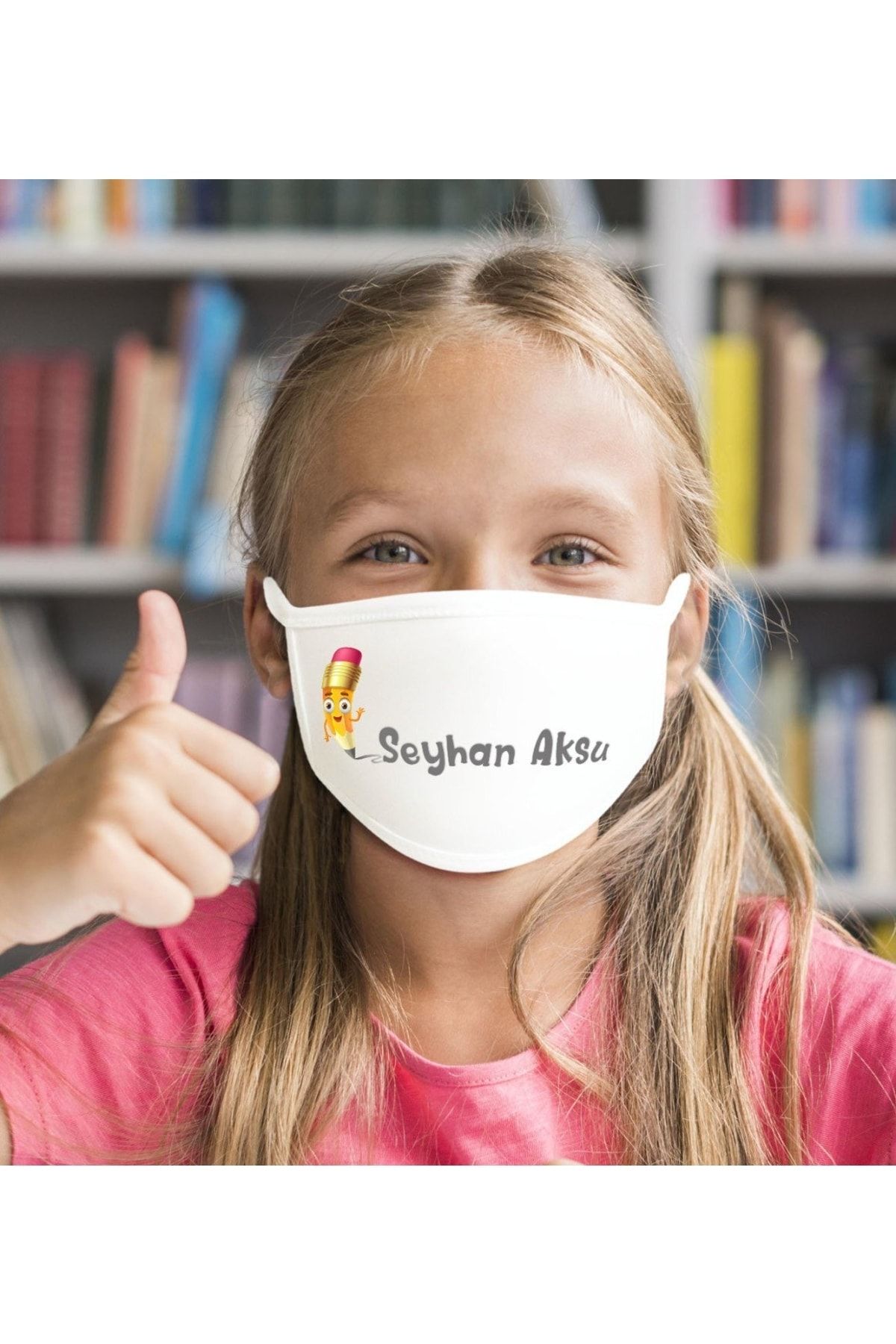 Bk Gift Çocuklara Özel Isimli Yıkanabilir Beyaz Okul Maskesi-2