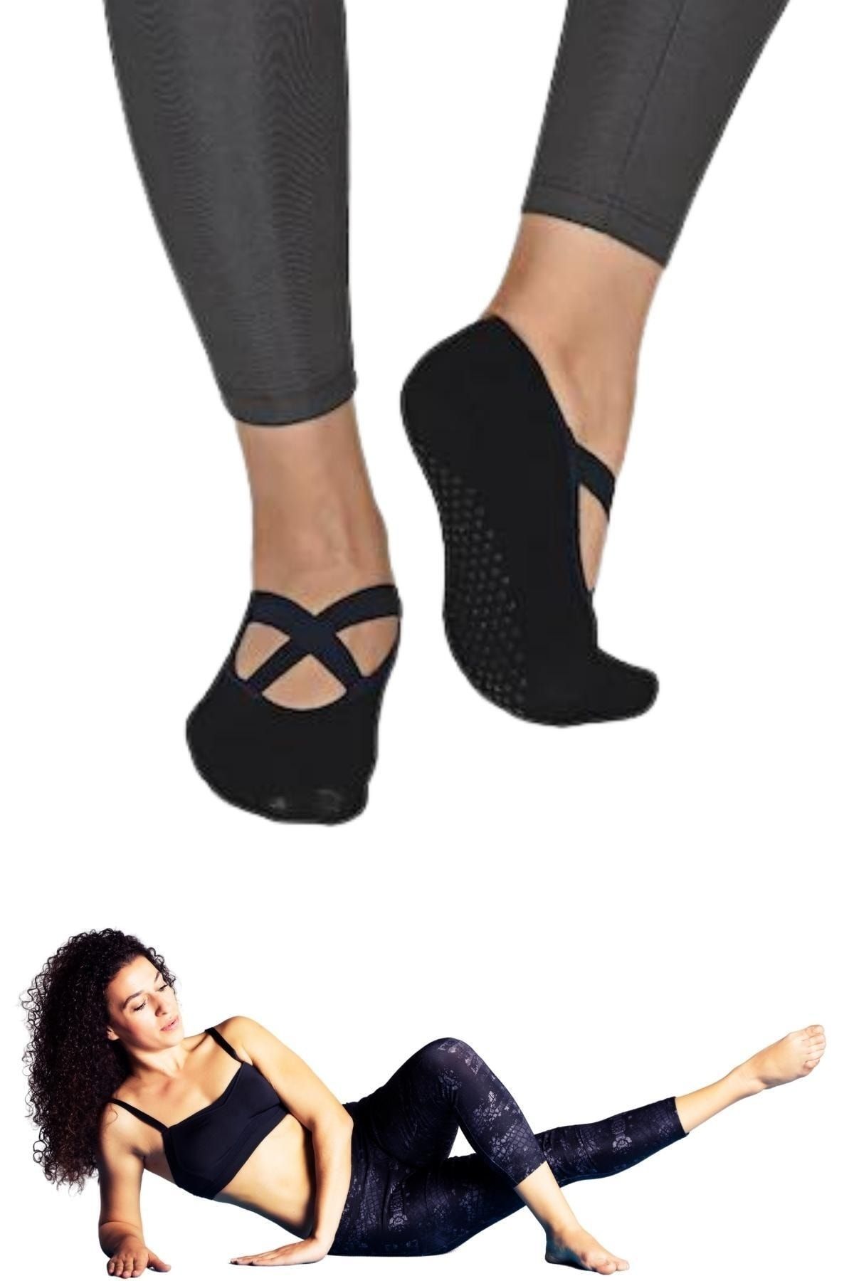 TAMPAP 3' Lü Paket Kaydırmaz Dans Pilates Ve Yoga Çorabı Kadın Çorabı Çorabı Babet