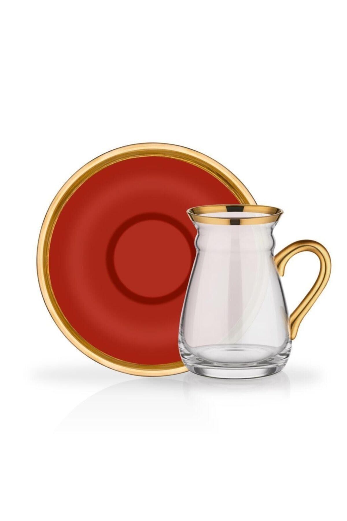 Glore Camıllow Kırmızı Kulplu Çay Seti 6 Kişilik