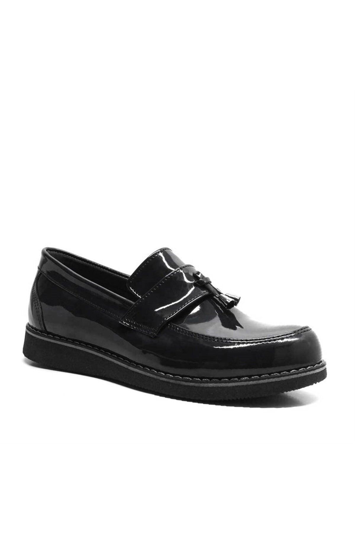 Papuccum Ortopedi Çocuk Siyah Rugan Loafer Klasik Ayakkabı