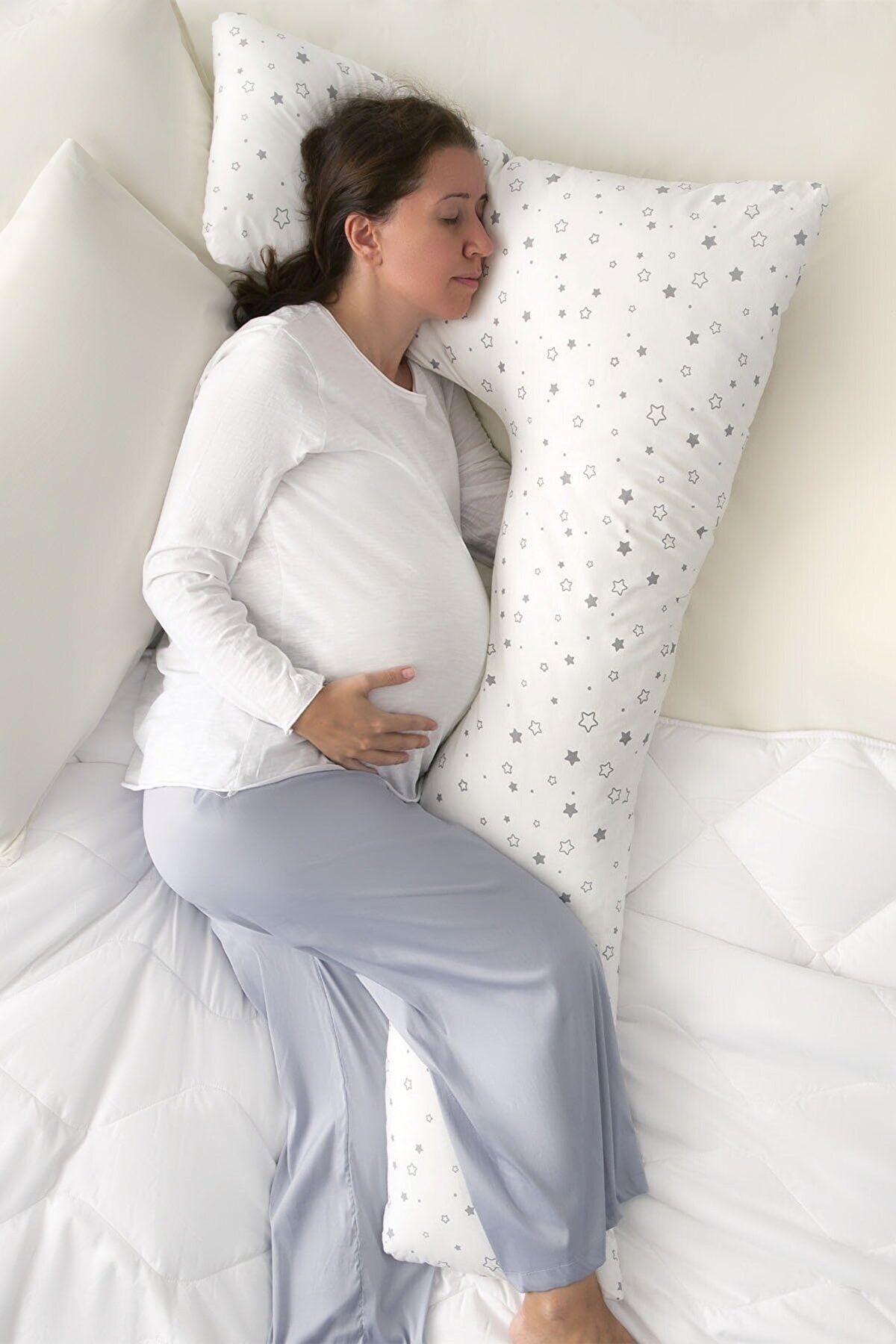 CAVİSS Home Hamile Uyku Yastığı 5 Farklı Bölge Destekli Hamile Yastığı - Beyaz Dolgun