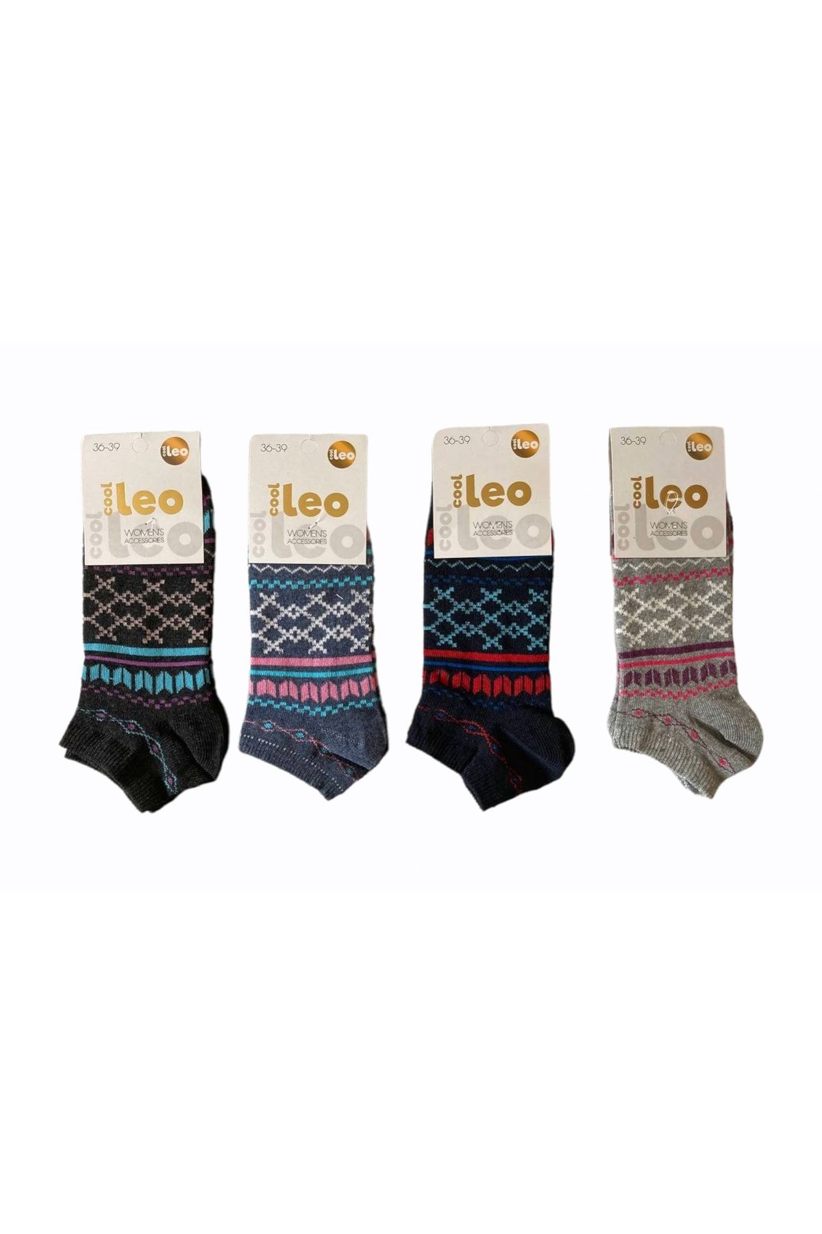 LEO 4'lü Desenli Mevsimlik Patik Çorap