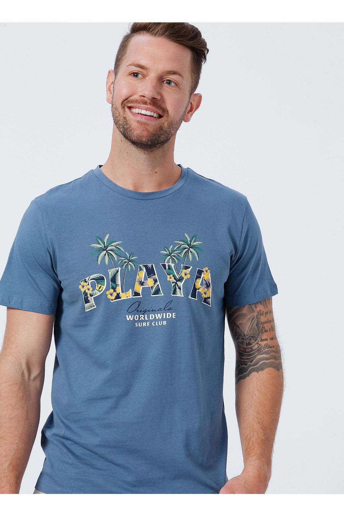 Jack & Jones 12213317_jorbooster Tee O Yaka Regular Fit Baskılı Mavi Erkek T-shirt
