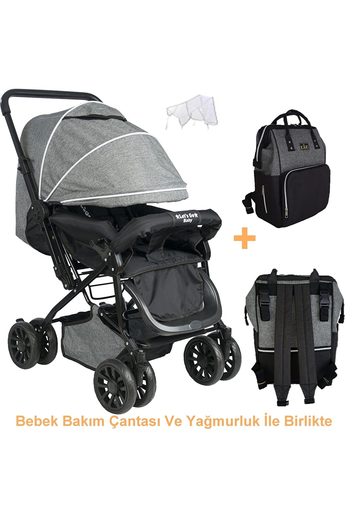 LETS GO BABY Ergonomik Gri Bebek Arabası (GRİ)