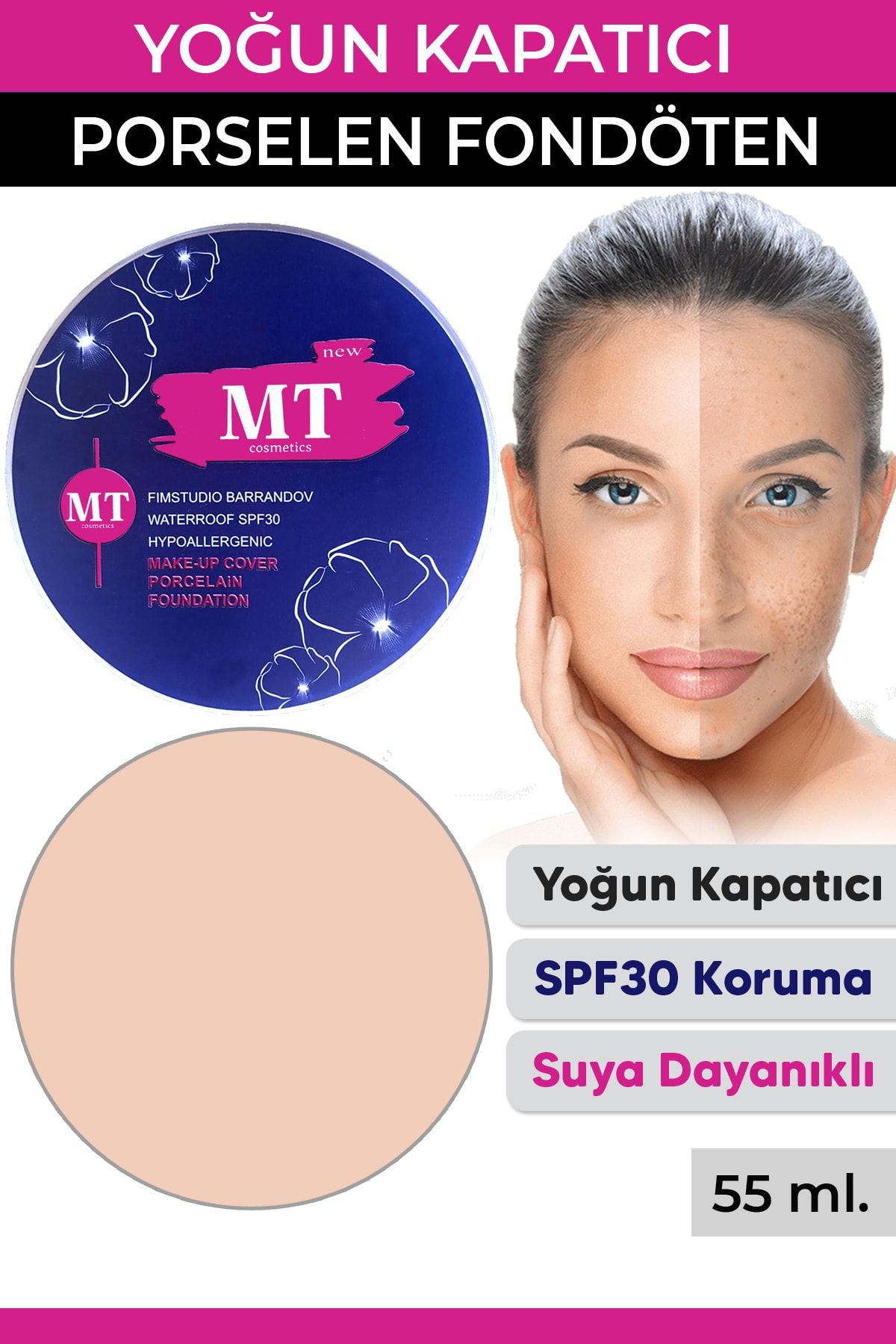 Makeuptime Makeup Cover Porselen Fondöten Kapatıcı 55ml. (210:Orta Ton)