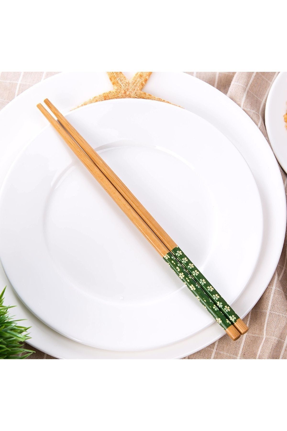 Kitchen Design Lab Yeşil Chopstick Yıkanabilir Bambu Yemek Çubuğu Sushi Japon Çin Yemek Çubuğu 24 cm