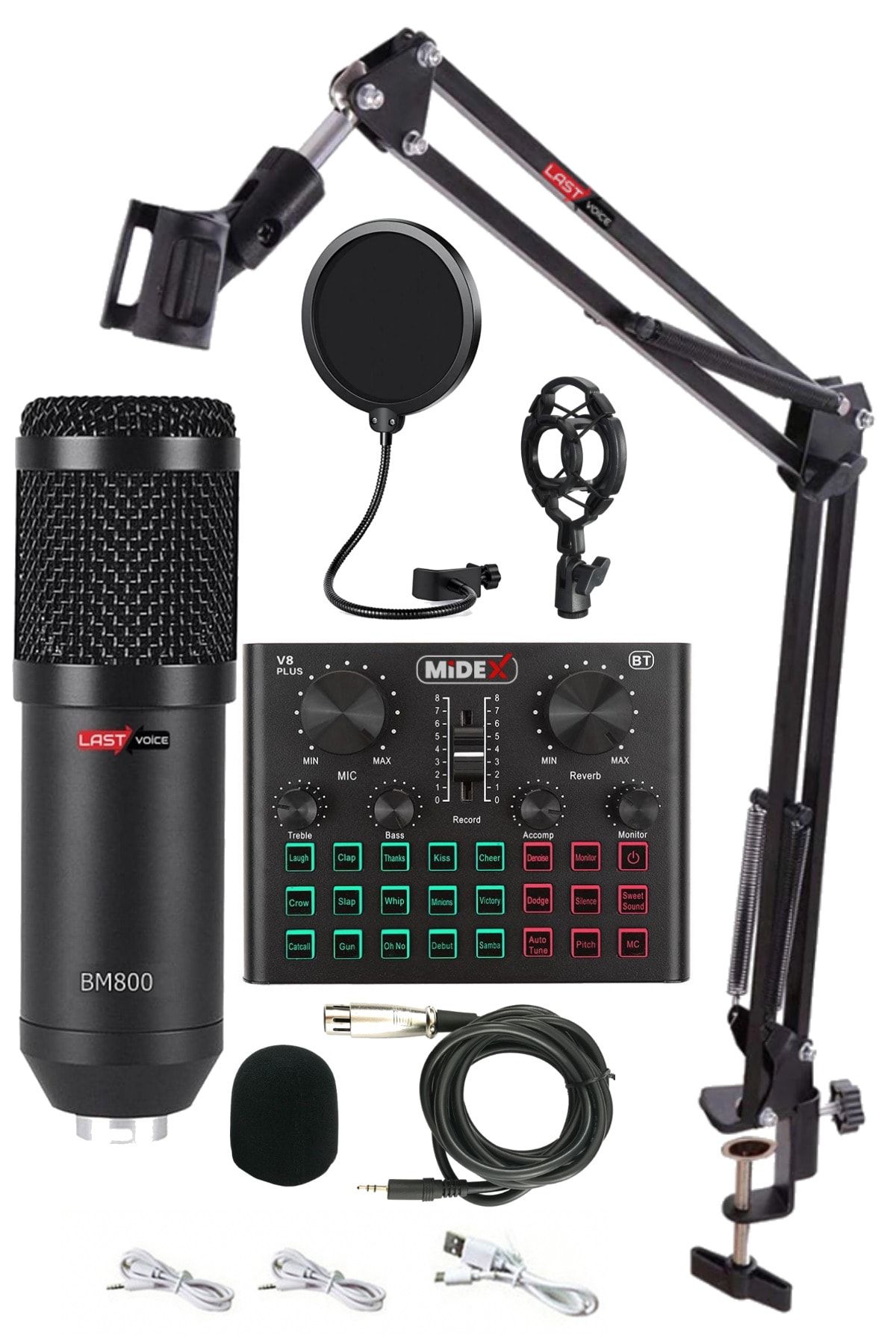 Lastvoice BM800L Live Set Efektli Ses Kartı Mikrofon Stand Kayıt Canlı Yayın Seti (PC ve Telefon)