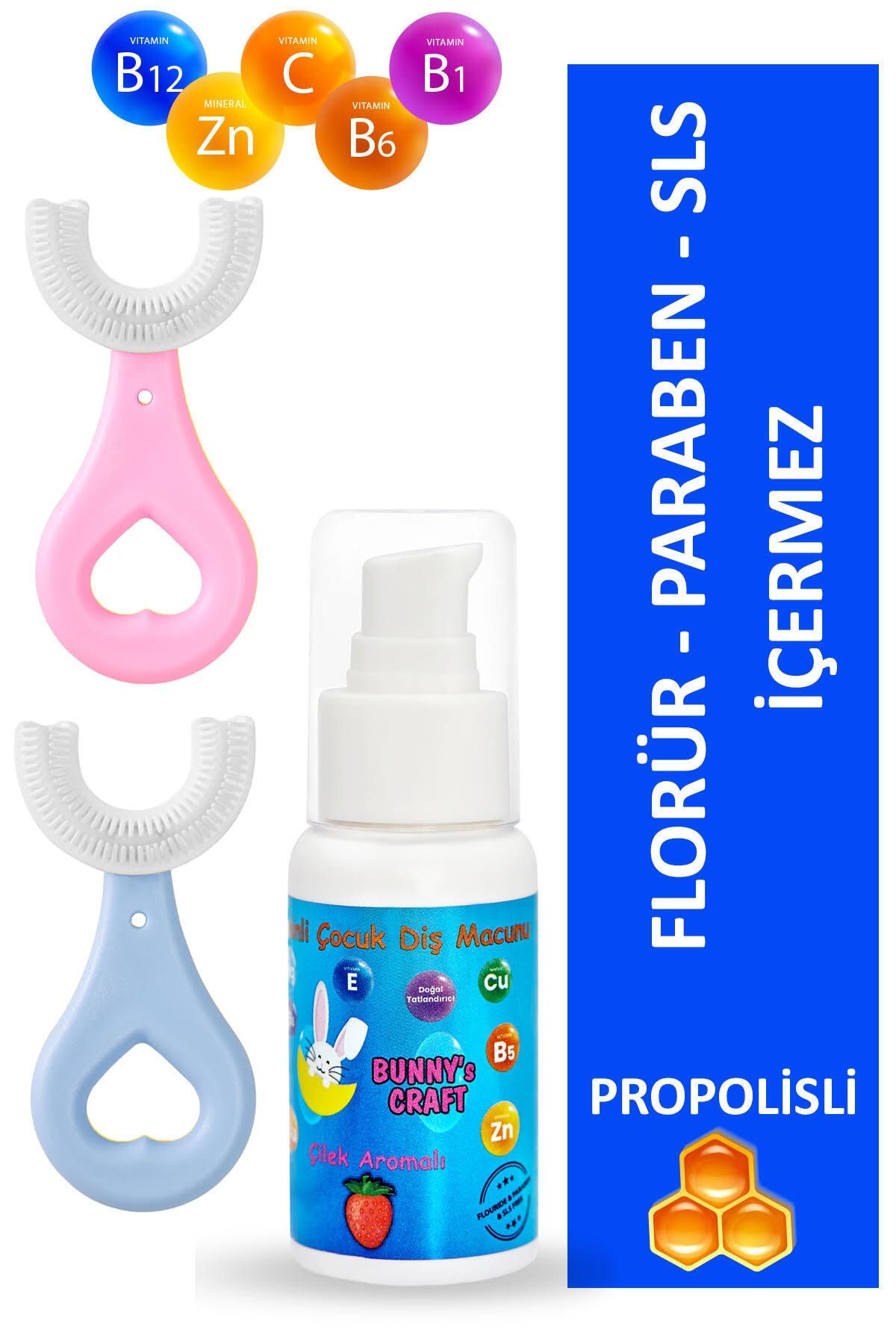Lyra Professional Multivitaminli Çilek Aromalı Çocuk Diş Macunu 50 ml Ve U Şeklinde Diş Fırçası Pembe Mavi