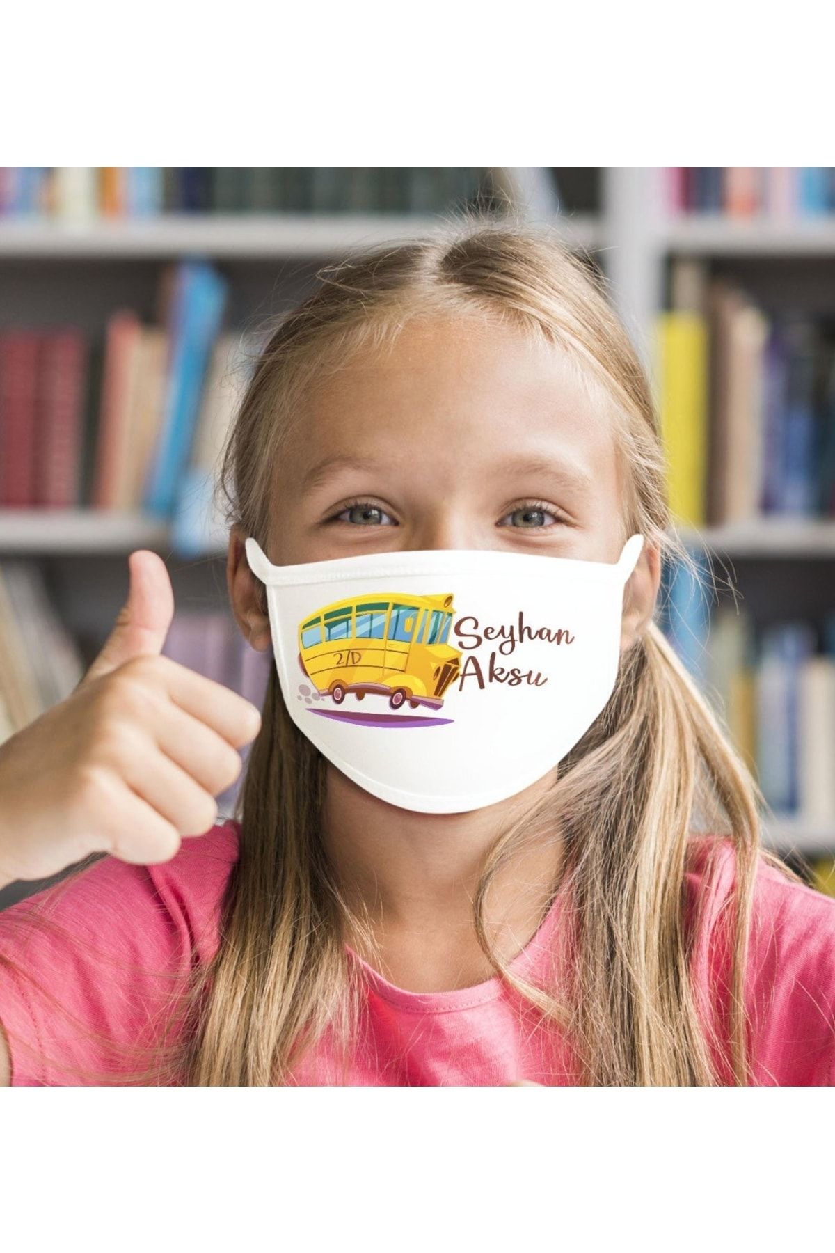 Bk Gift Çocuklara Özel Isimli Sınıflı Yıkanabilir Beyaz Okul Maskesi-3