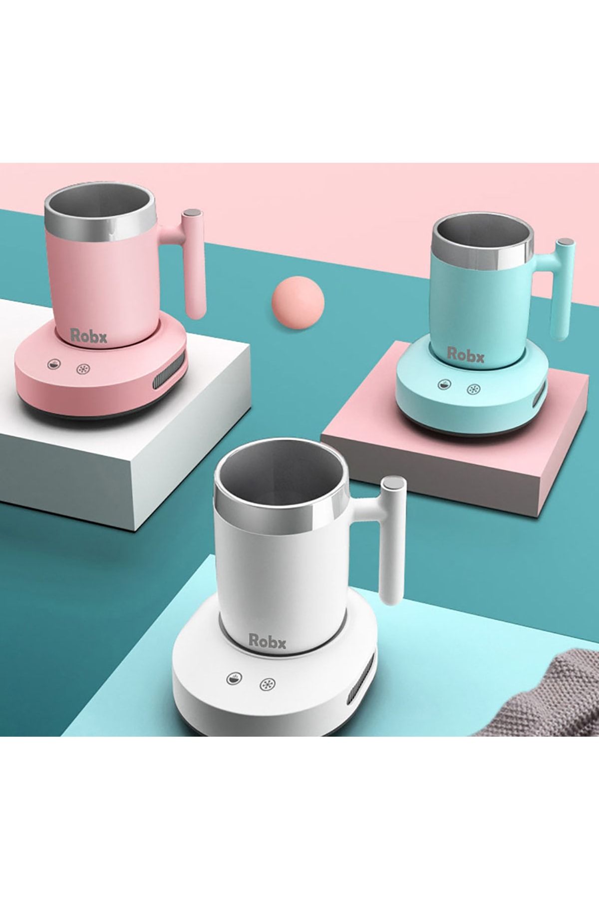 ROBX 2in1 Masa Üstü Elektrikli Otomatik Kahve Çay Süt Su Sogutucu Ve Isıtıcı Kupa Bardak Pembe
