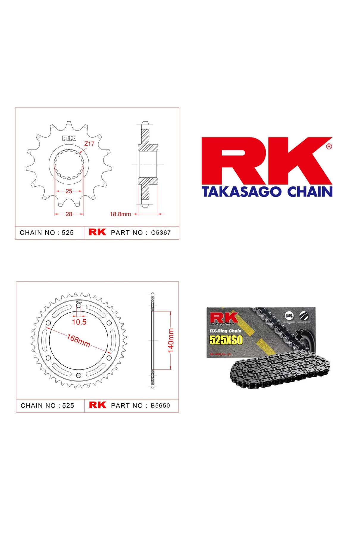 Genel Markalar Bmw F 800 Gs Adventure Rk X-ring Zincir Dişli Set 525 Xso 17/42 T 2013 - 2017 Uyumlu