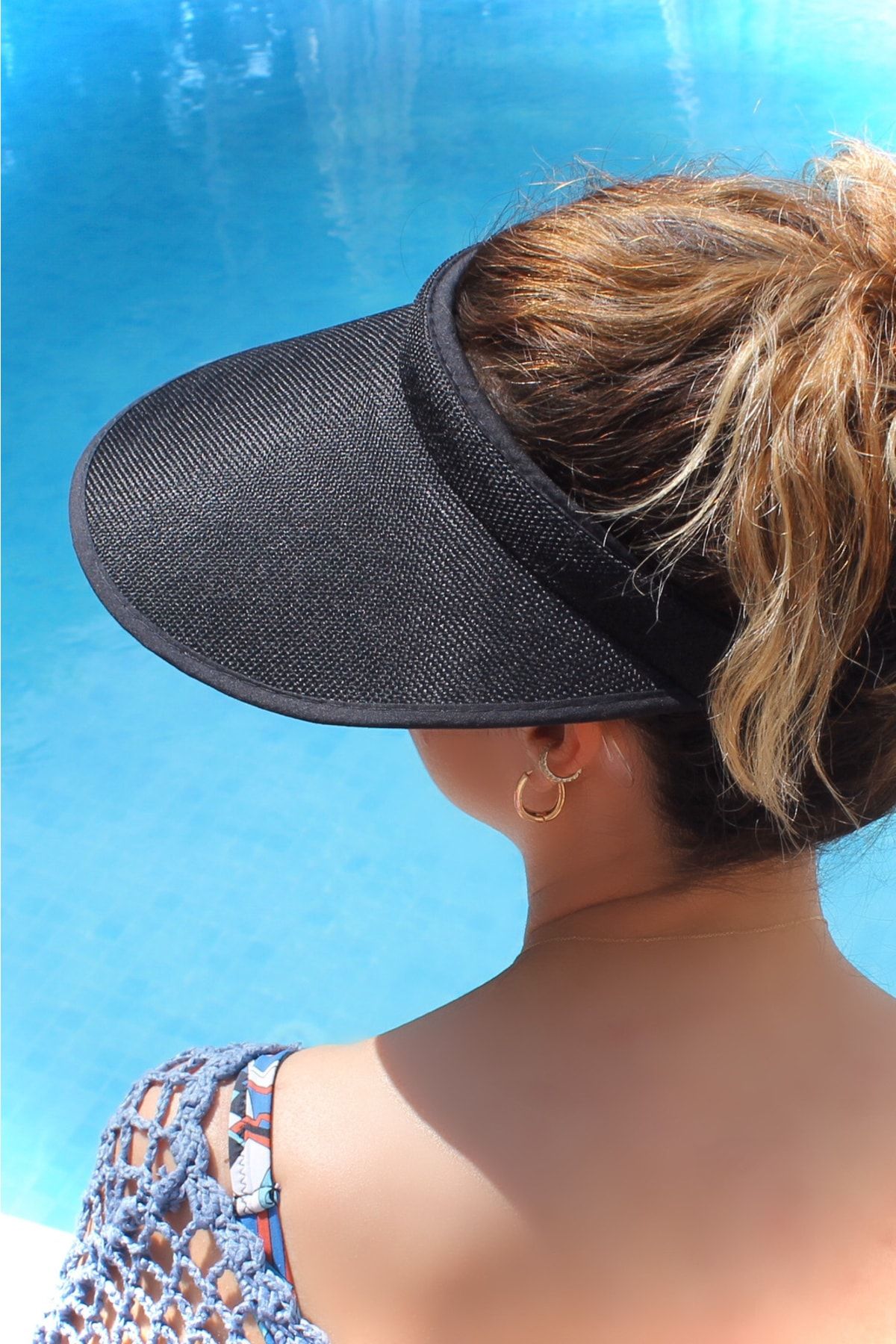 Sofist İstanbul Siyah Hasır Siperlik Vizör Kadın Plaj Şapkası