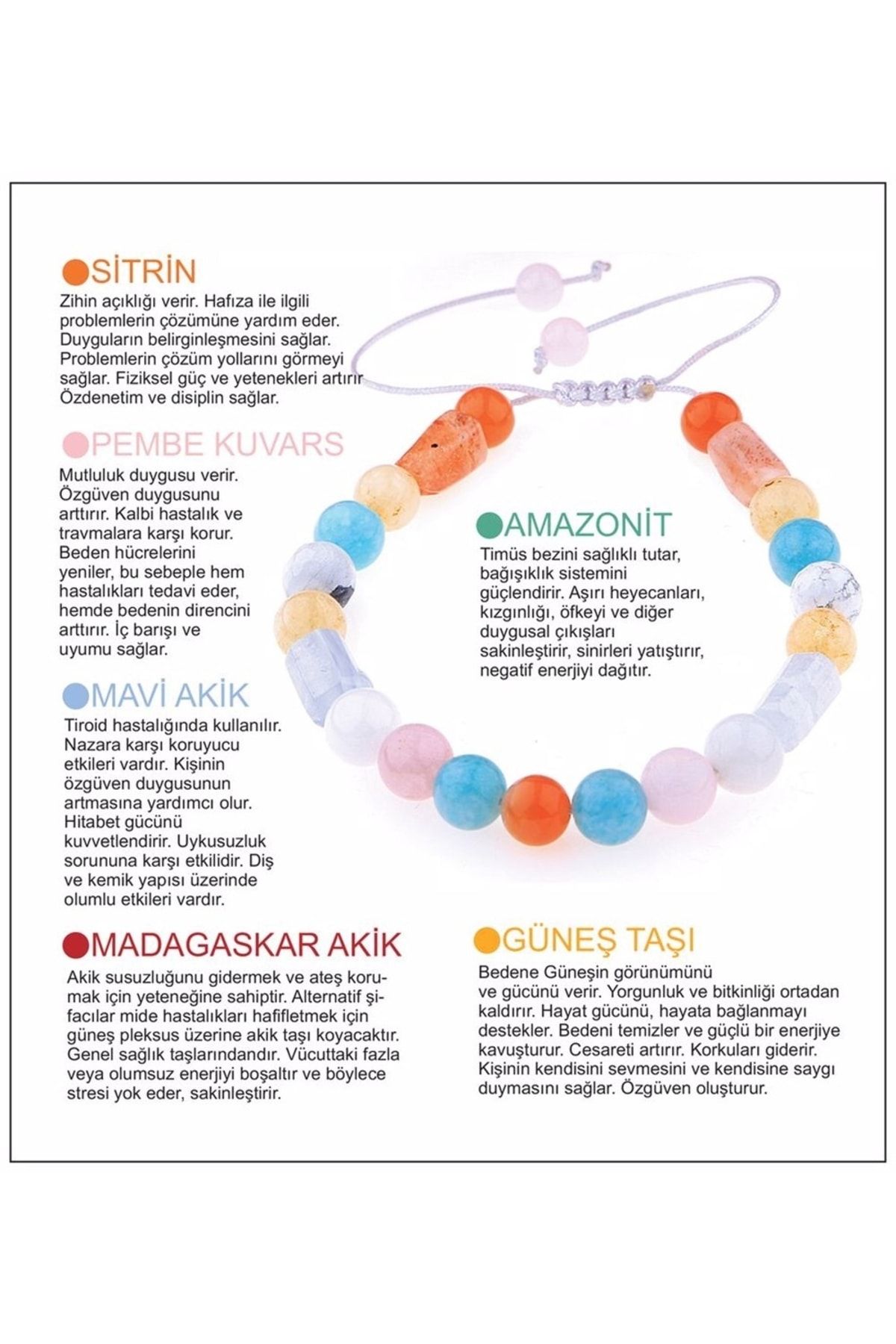 OSMANLI DOĞAL TAŞ Doğal Taş Bileklik-güneş Taşı,madagaskar,mavi Akik,sitrin,pembe Kuvars,amazonit B554