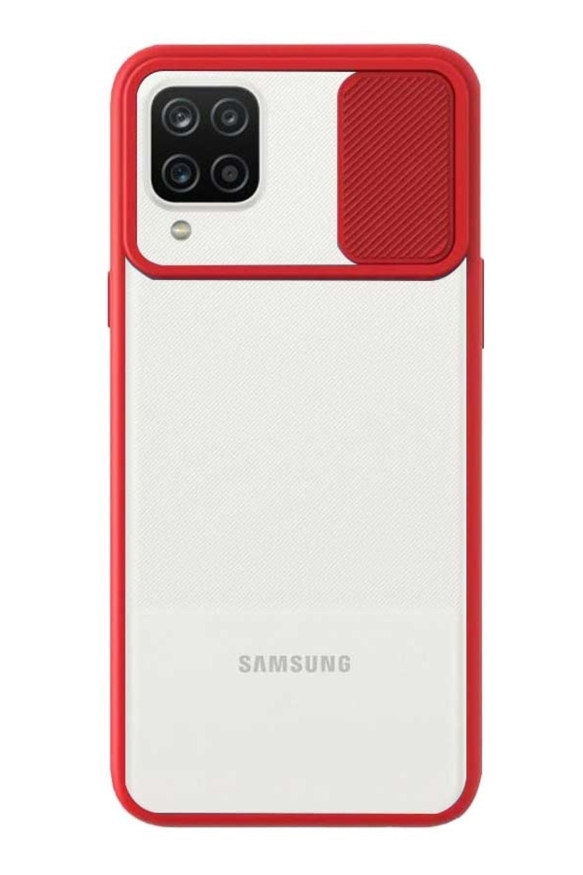 Eiroo Lens Series  Galaxy A12 Uyumlu Kırmızı Silikon Kılıf