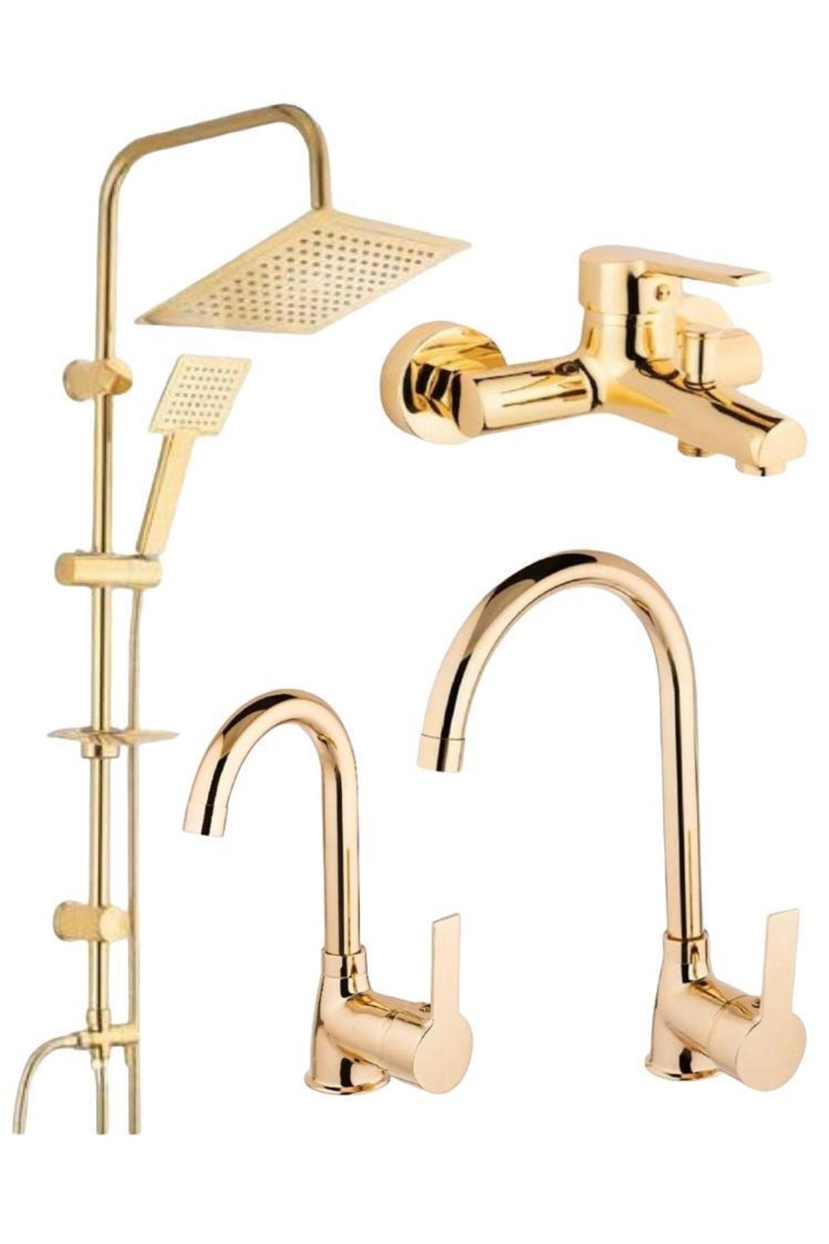 Genel Markalar Gold Altın Kare Robot Duş Seti, Banyo, Mutfak Eviye Ve Lavabo Bataryası Musluğu 4'lü Set