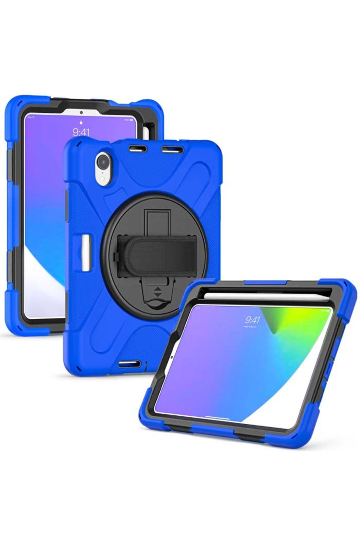 Ally Mobile Ally Ipad Mini 6 Kılıf Shockproof 3 Katmanlı Standlı Zırh Kılıf Kalem Yerli Mavi