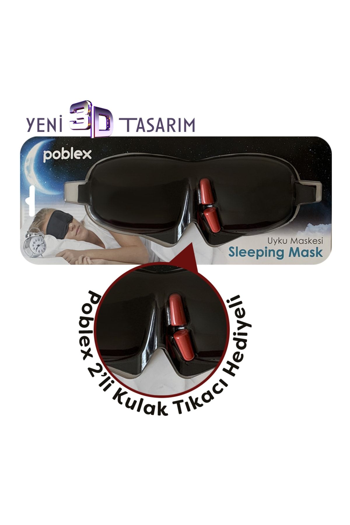 Poblex Uyku Maskesi 3d + Köpük Kulak Tıkacı