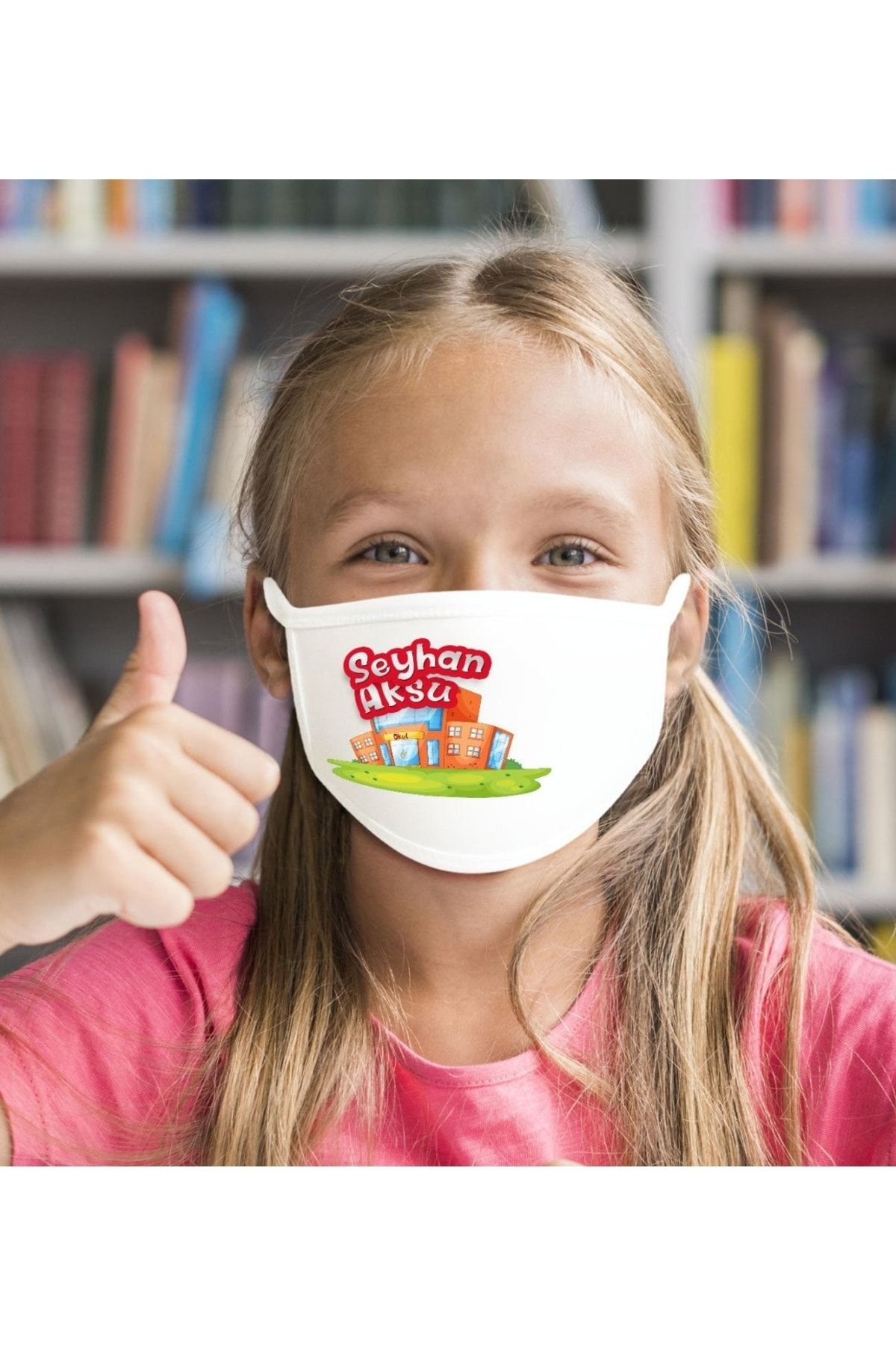 Bk Gift Çocuklara Özel Isimli Yıkanabilir Beyaz Okul Maskesi-7