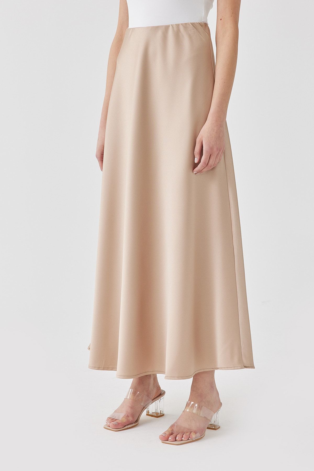 Suud Collection Sütlü Kahve Saten Etek