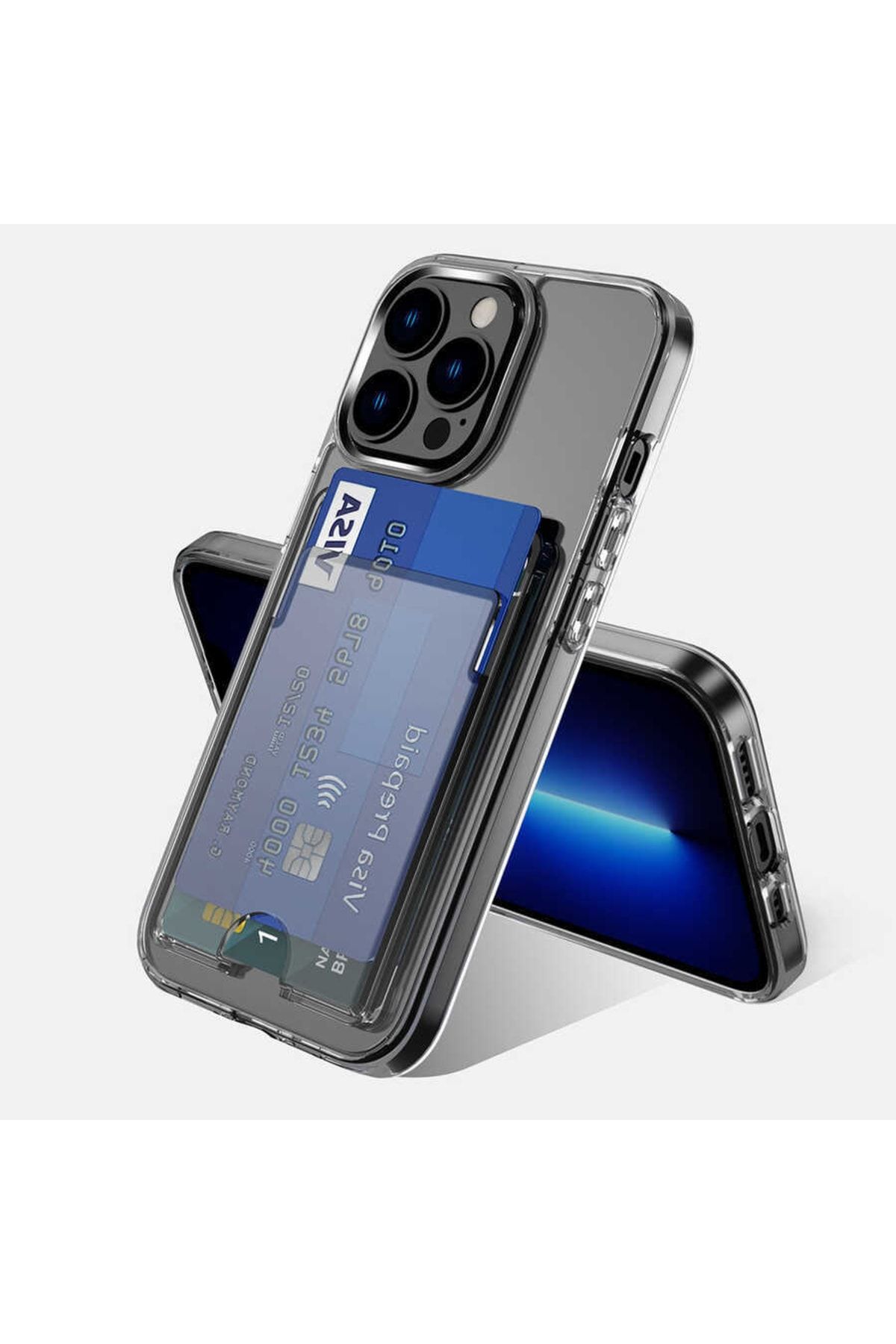 Cep prime Iphone 13 Pro Max Kılıf Şeffaf Pürüzsüz Yüzey Darbe Emici Kartlıklı Ensa Kapak