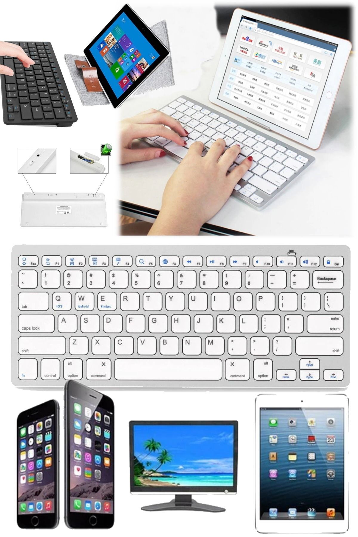 Utelips Kablosuz Mini Mac Klavye Wireless Seti Nazik Sessiz Tv Tablet Tüm Bilgisayar Ve Leptoplara Uyumlu