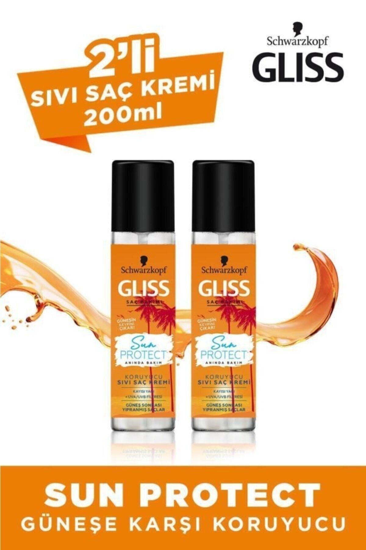 Gliss Sun Protect Güneşe Karşı Koruyucu Durulanmayan Sıvı Saç Kremi 200 ML 2'li